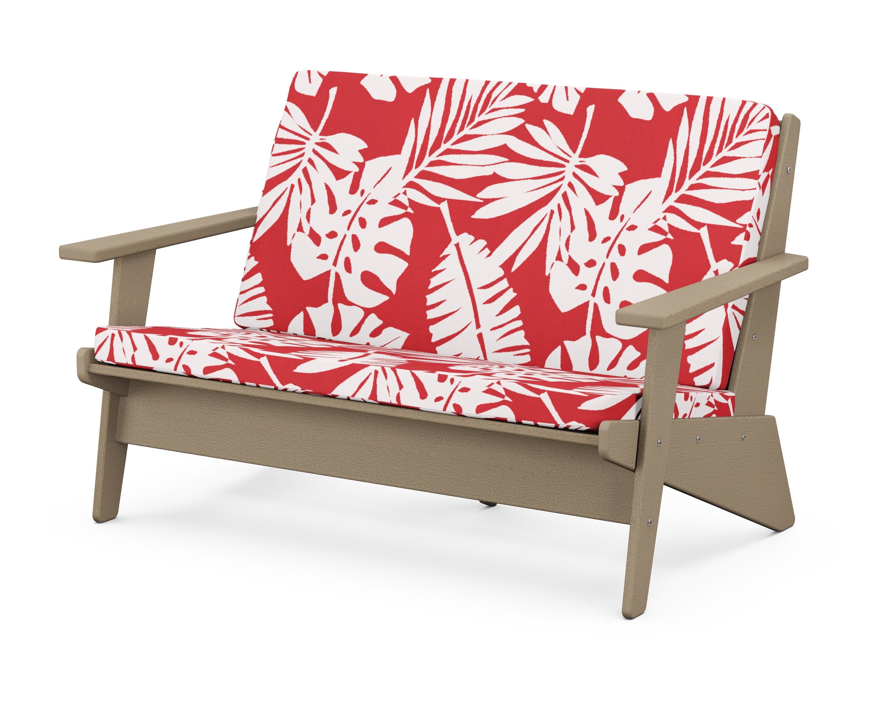 Riviera Modern Lounge Loveseat in Vintage Sahara / Leaf Crimson