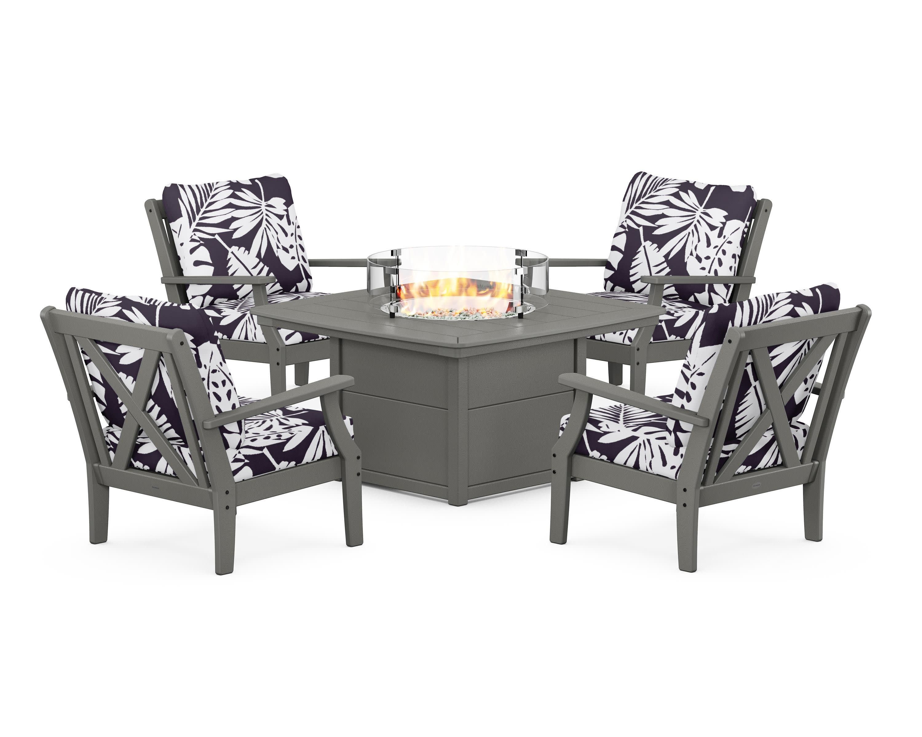 Braxton 5-Piece Deep Seating Conversation Set with Fire Pit Table in Slate Grey / Leaf Navy