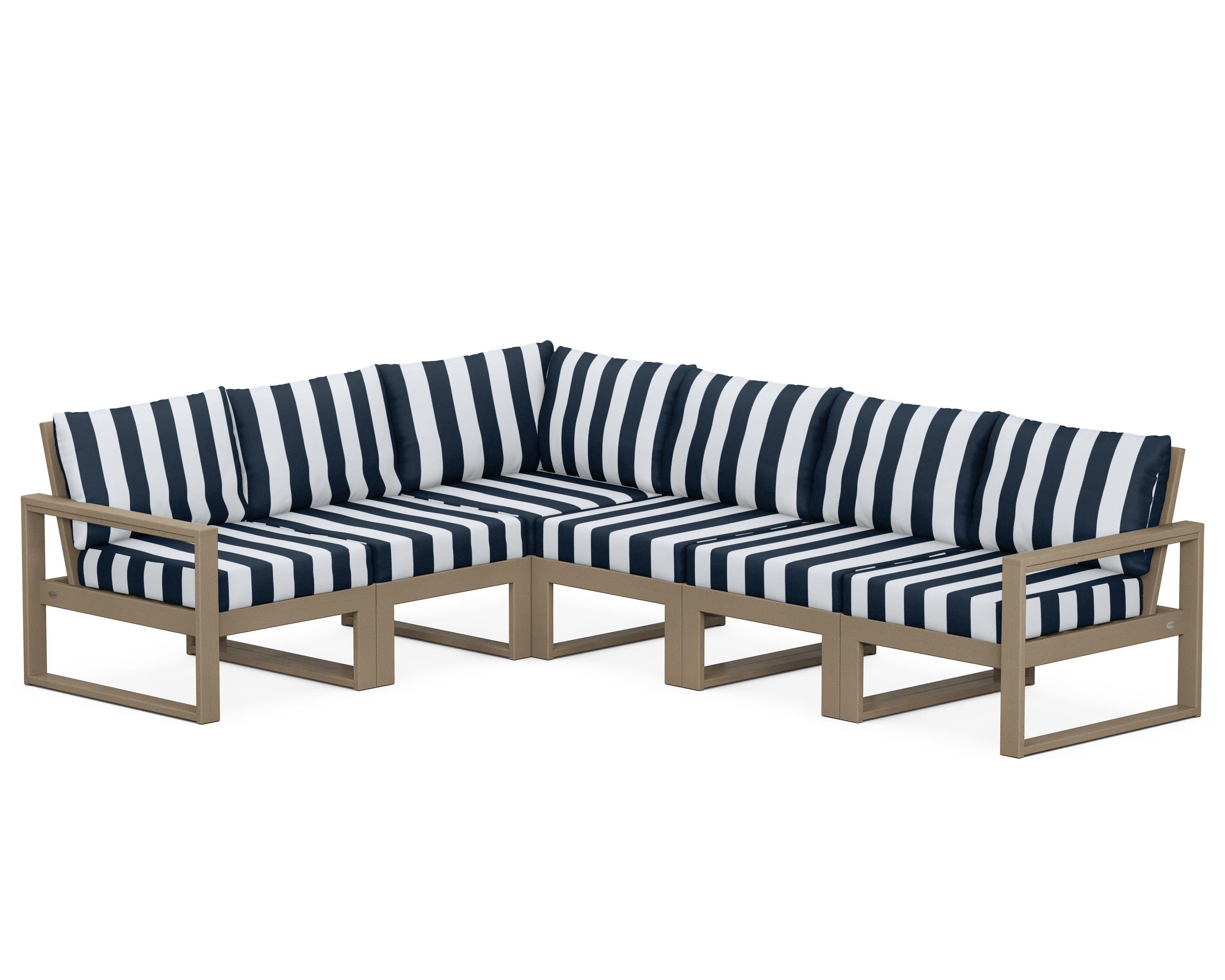 EDGE 6-Piece Modular Deep Seating Set in Vintage Sahara / Cabana Stripe Marine Indigo