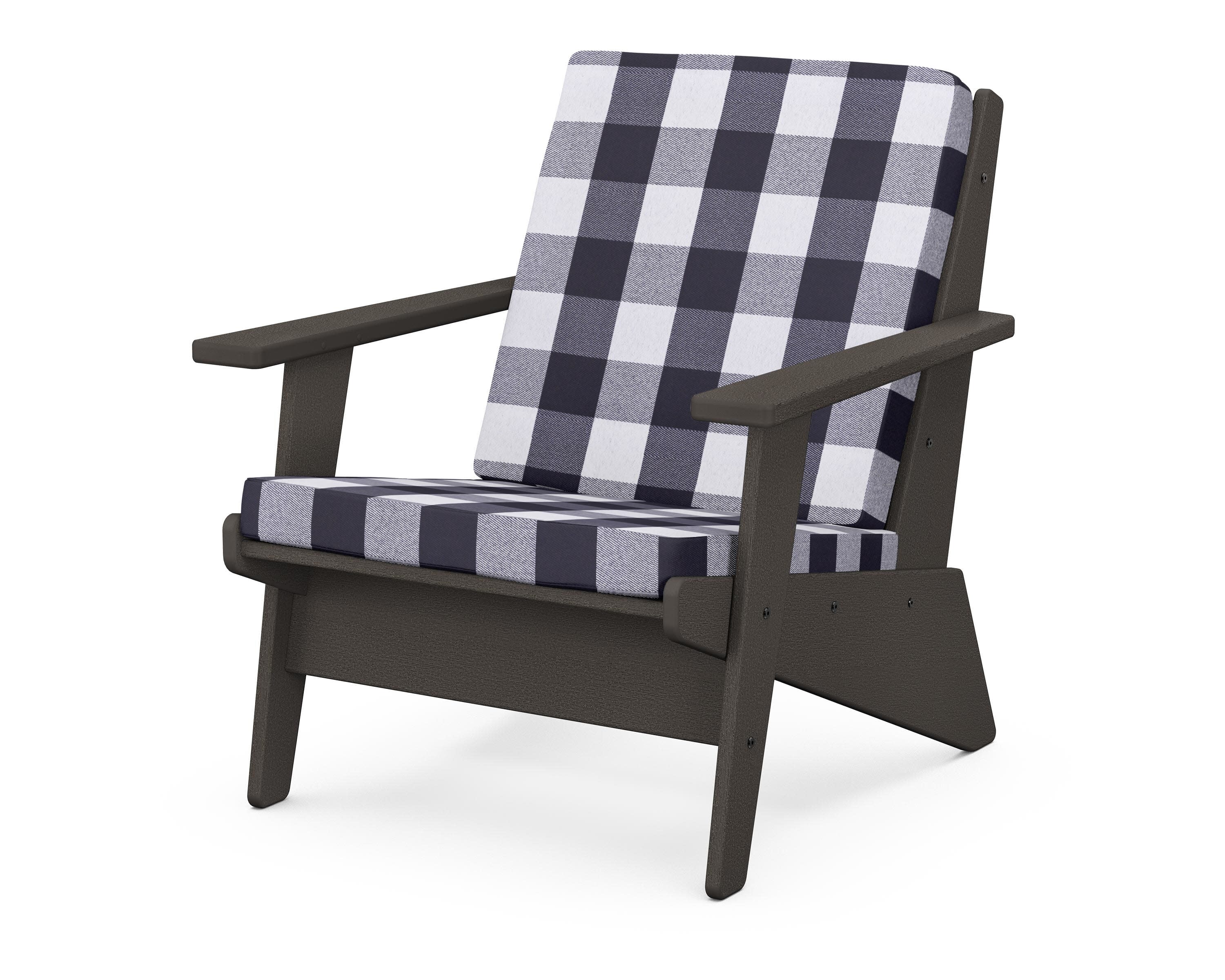 Riviera Modern Lounge Chair in Vintage Coffee / Buffalo Plaid Navy