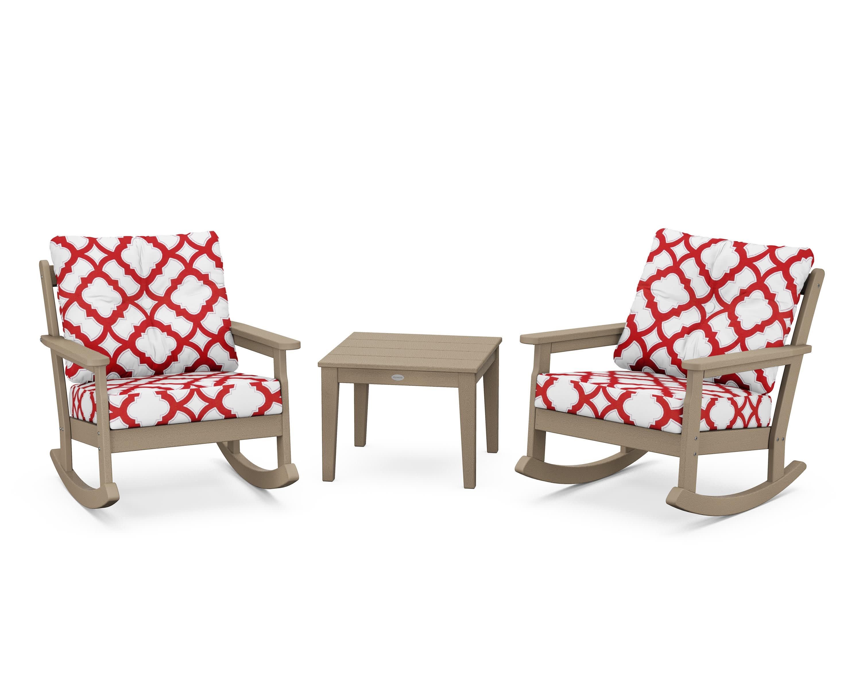 Vineyard 3-Piece Deep Seating Rocker Set in Vintage Sahara / Trellis Crimson