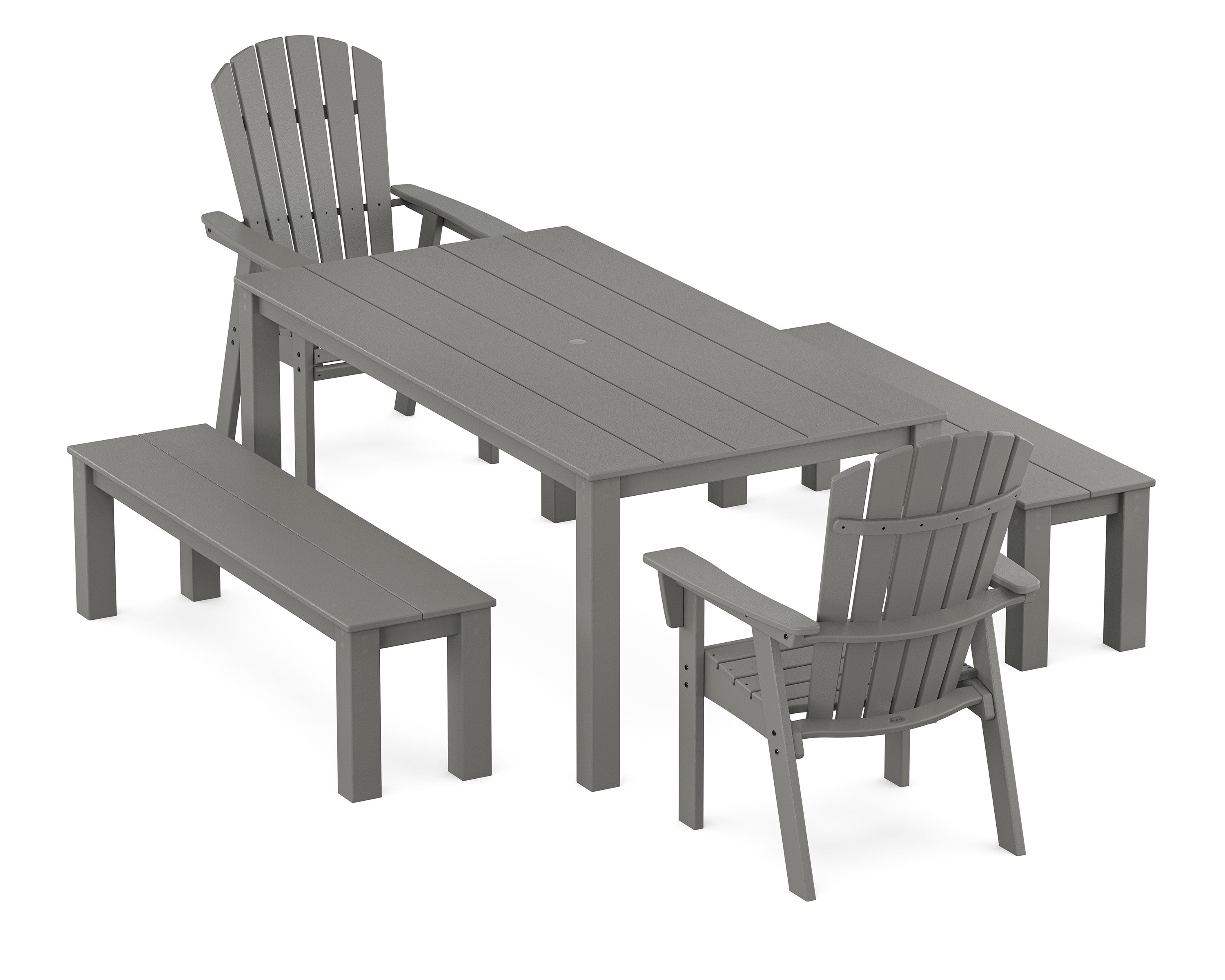Nautical Curveback Adirondack 5-Piece Parsons Dining Set with Benches in Slate Grey
