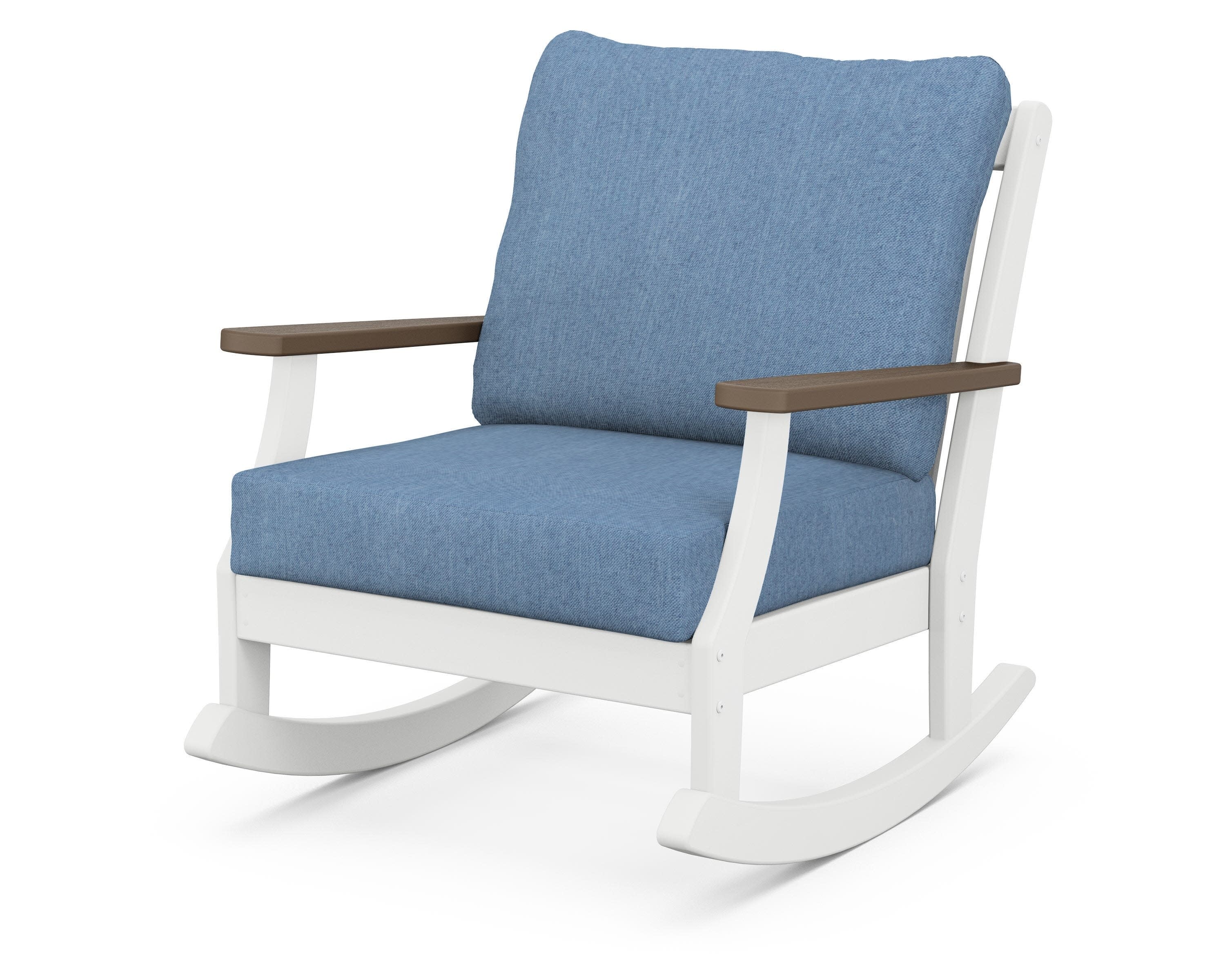 Braxton Deep Seating Rocking Chair in White / Kona / Sky Blue