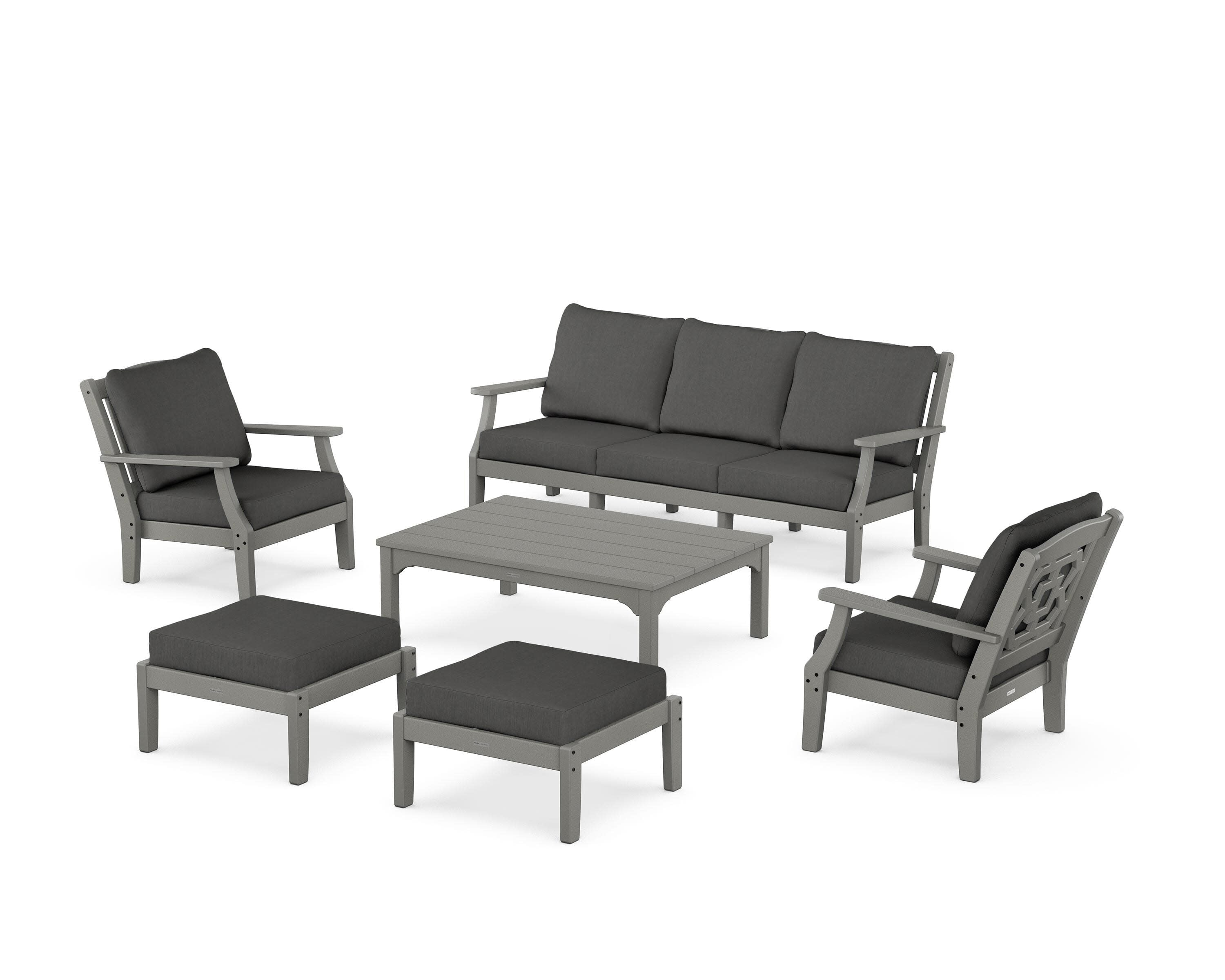 Chinoiserie 6-Piece Lounge Sofa Set in Slate Grey / Spectrum Carbon