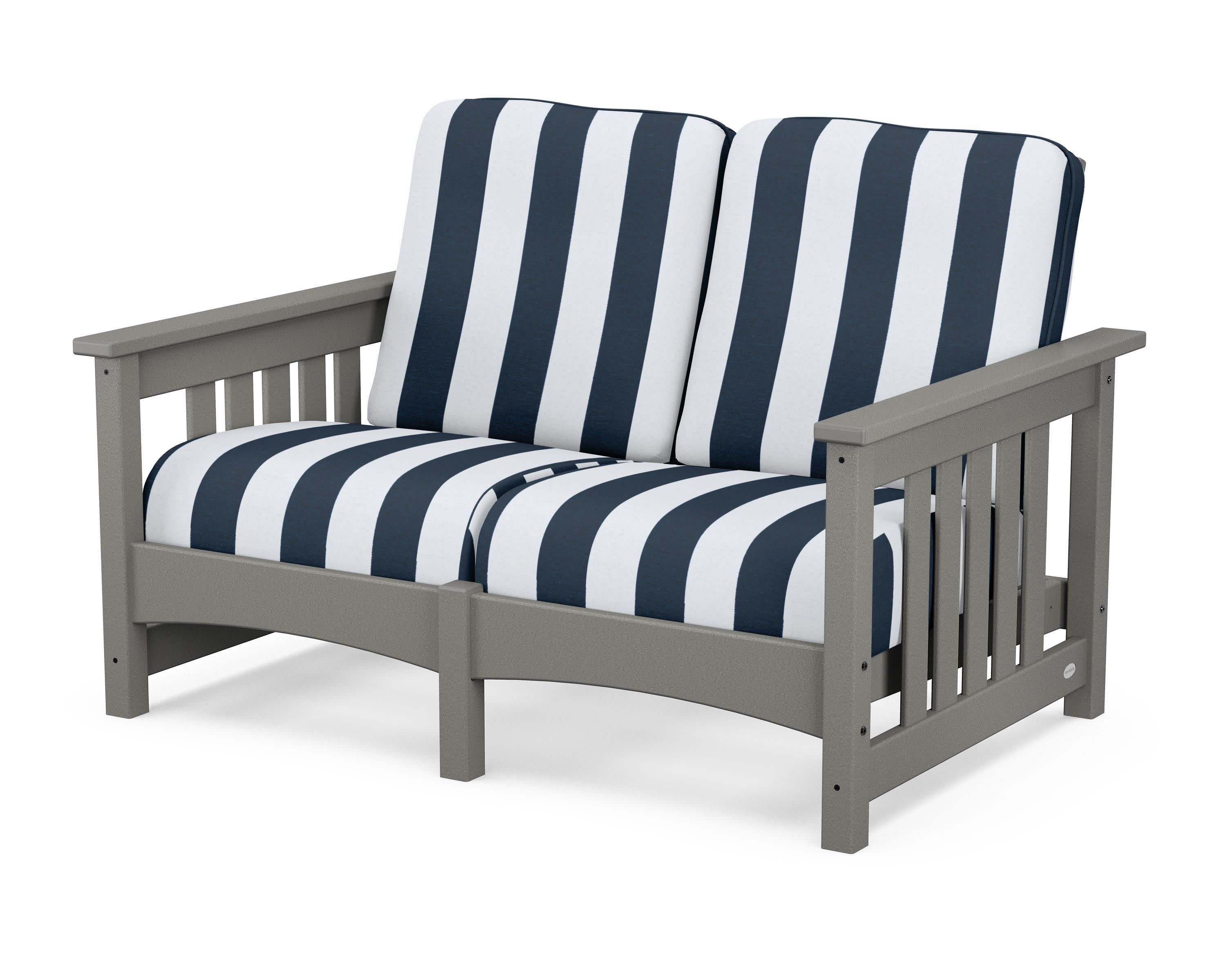 Club Mission Loveseat in Slate Grey / Cabana Stripe Marine Indigo