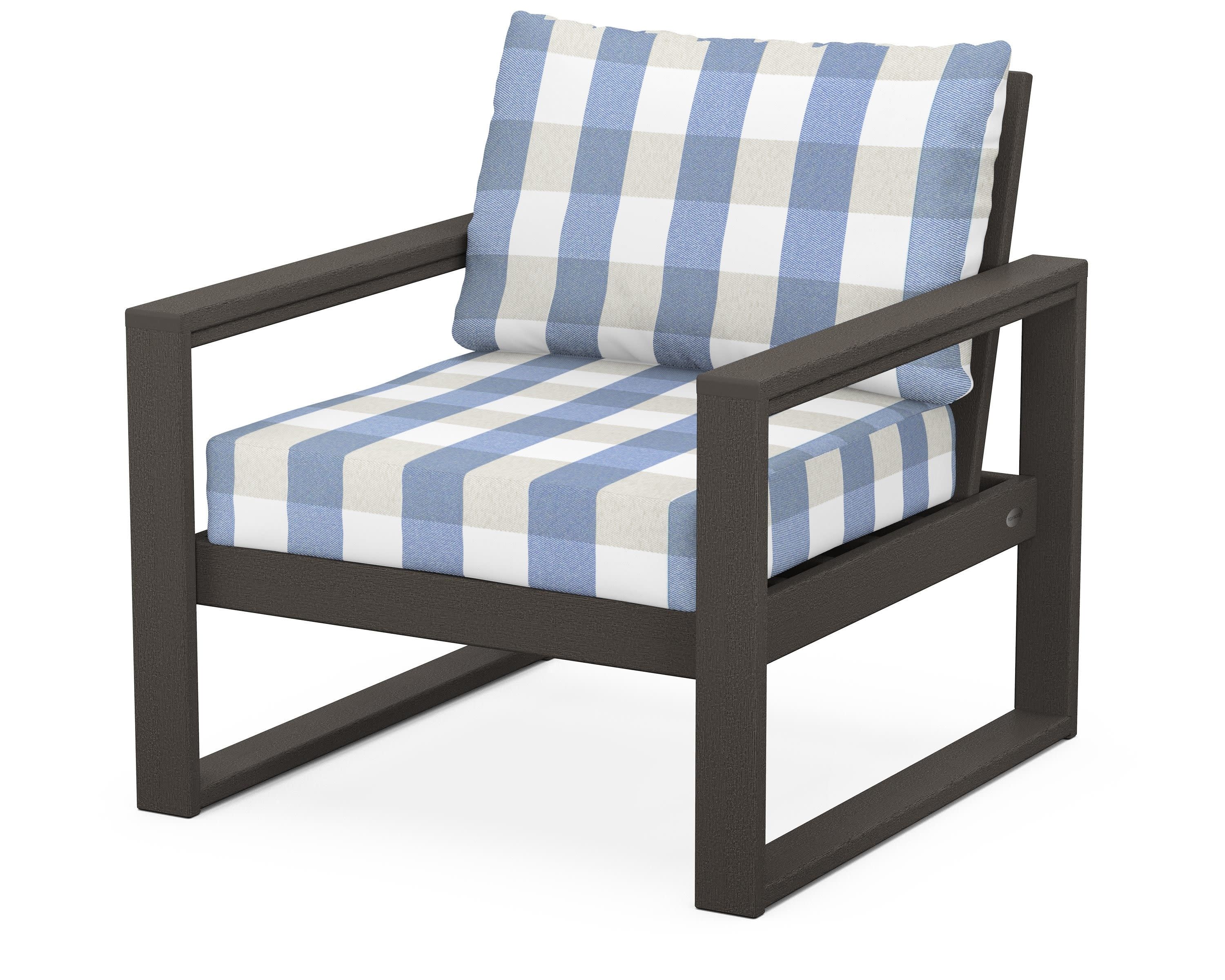 EDGE Club Chair in Vintage Coffee / Buffalo Plaid Sky Blue