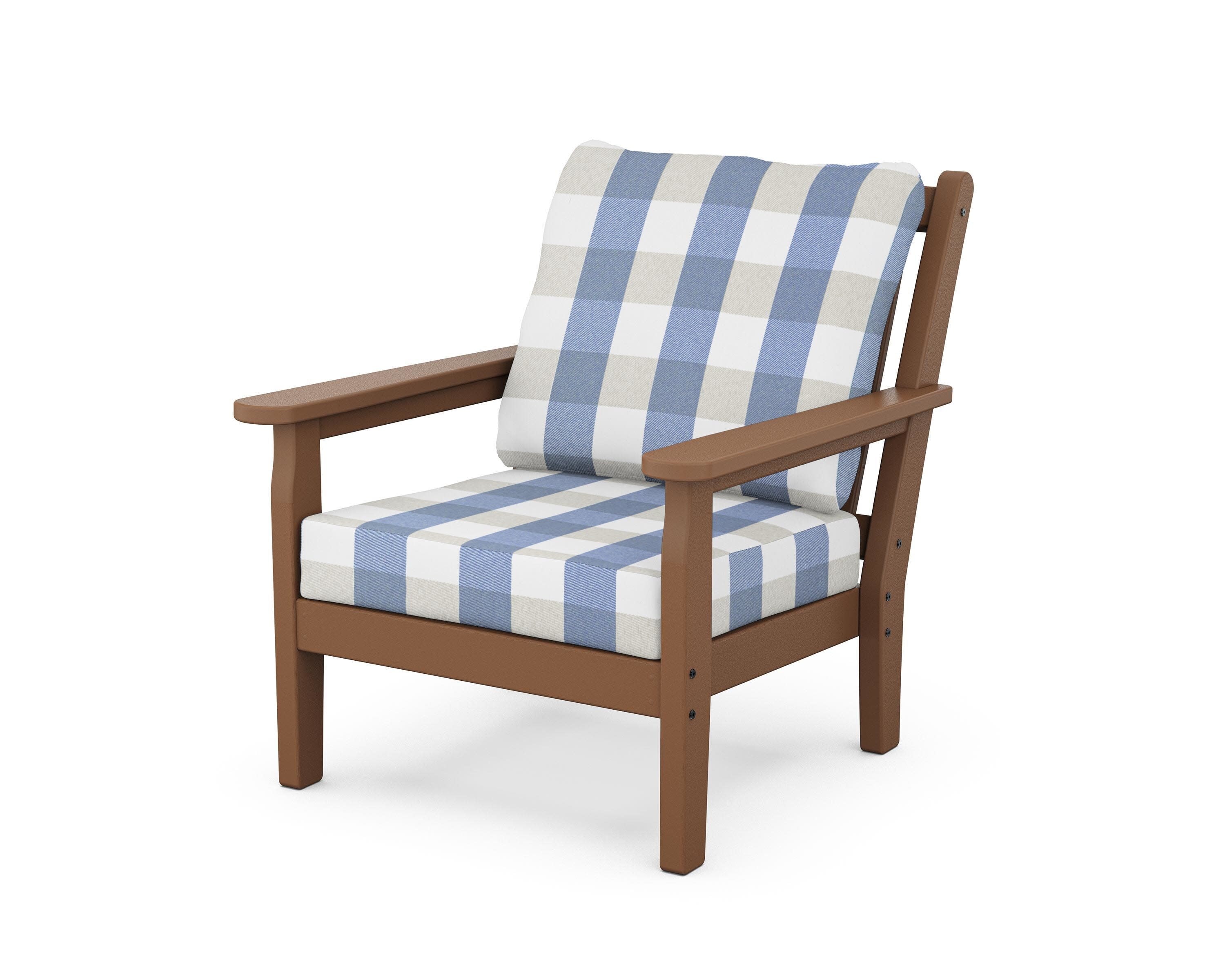 Chippendale Deep Seating Chair in Teak / Buffalo Plaid Sky Blue