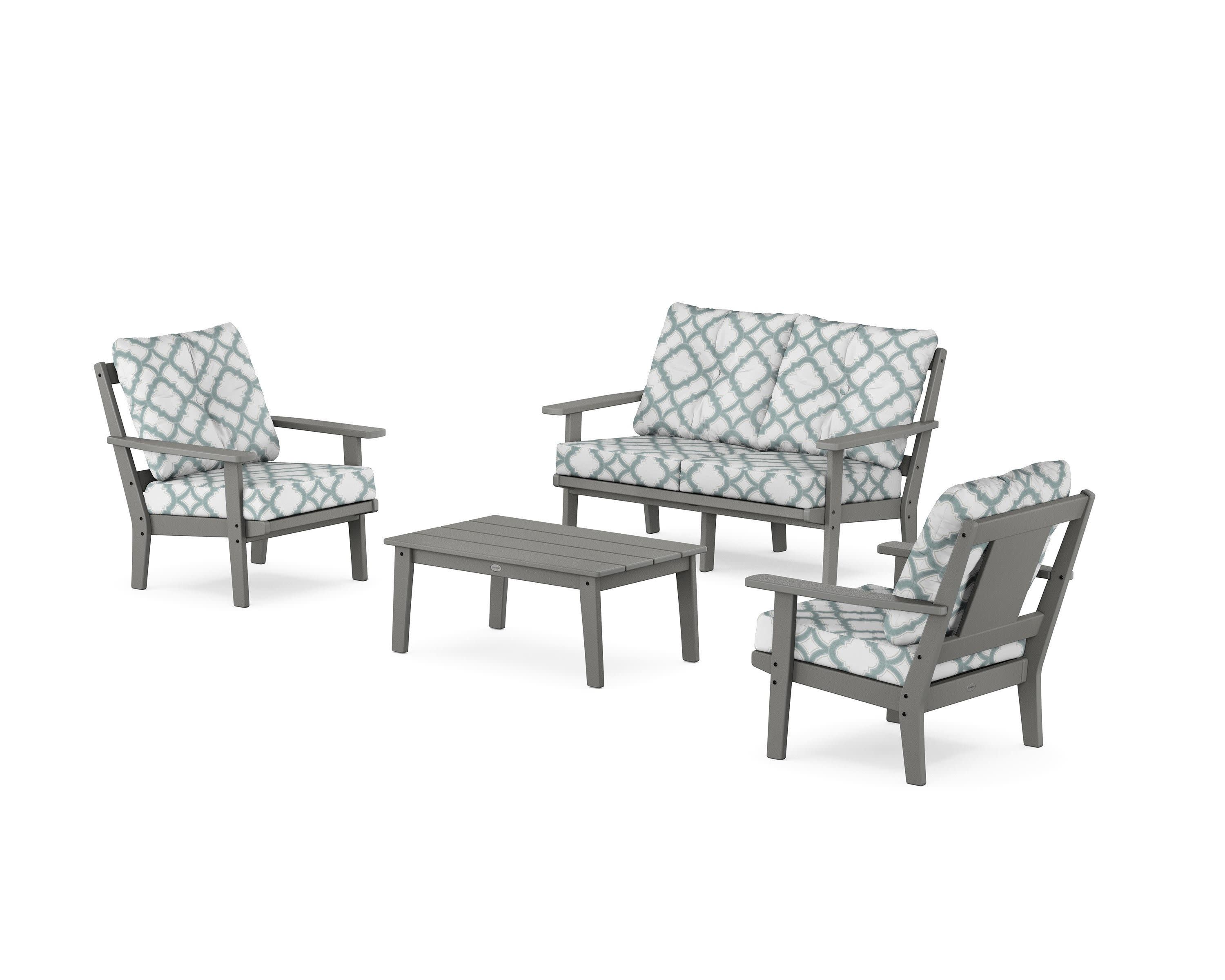 Prairie 4-Piece Deep Seating Set with Loveseat in Slate Grey / Trellis Glacier Spa