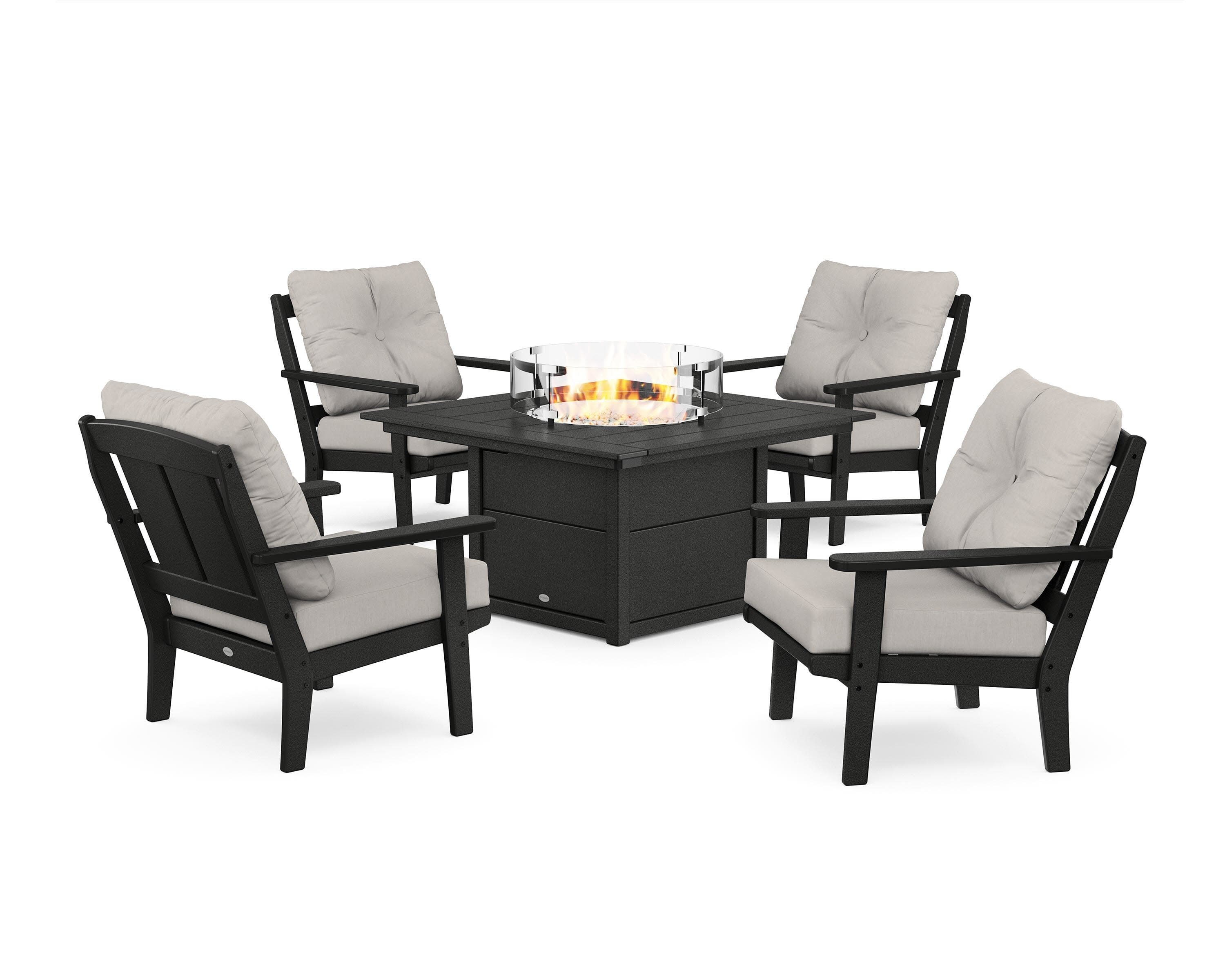 Mission 5-Piece Deep Seating Set with Fire Pit Table in Black / Cast Ash