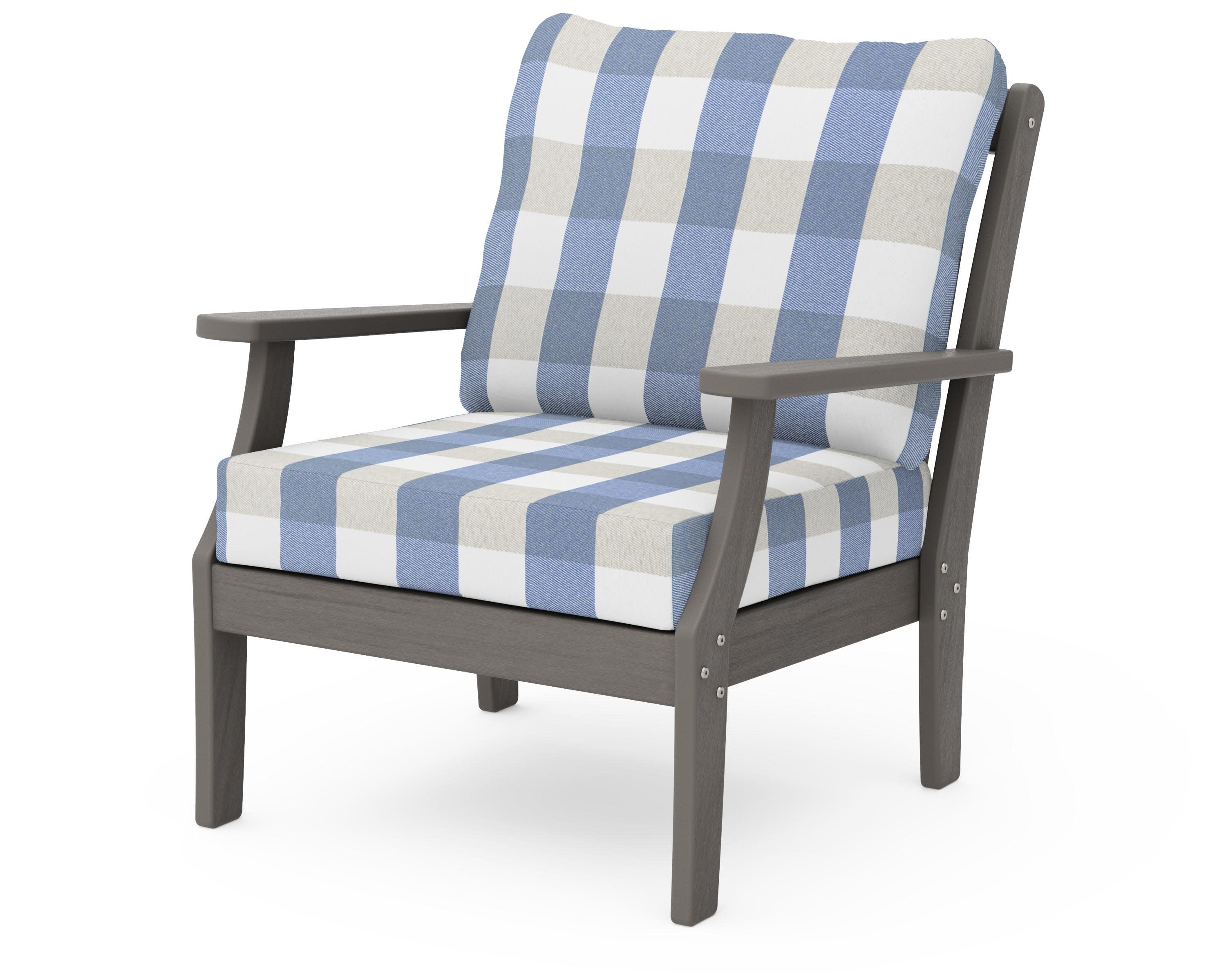 Braxton Deep Seating Chair in Driftwood / Buffalo Plaid Sky Blue