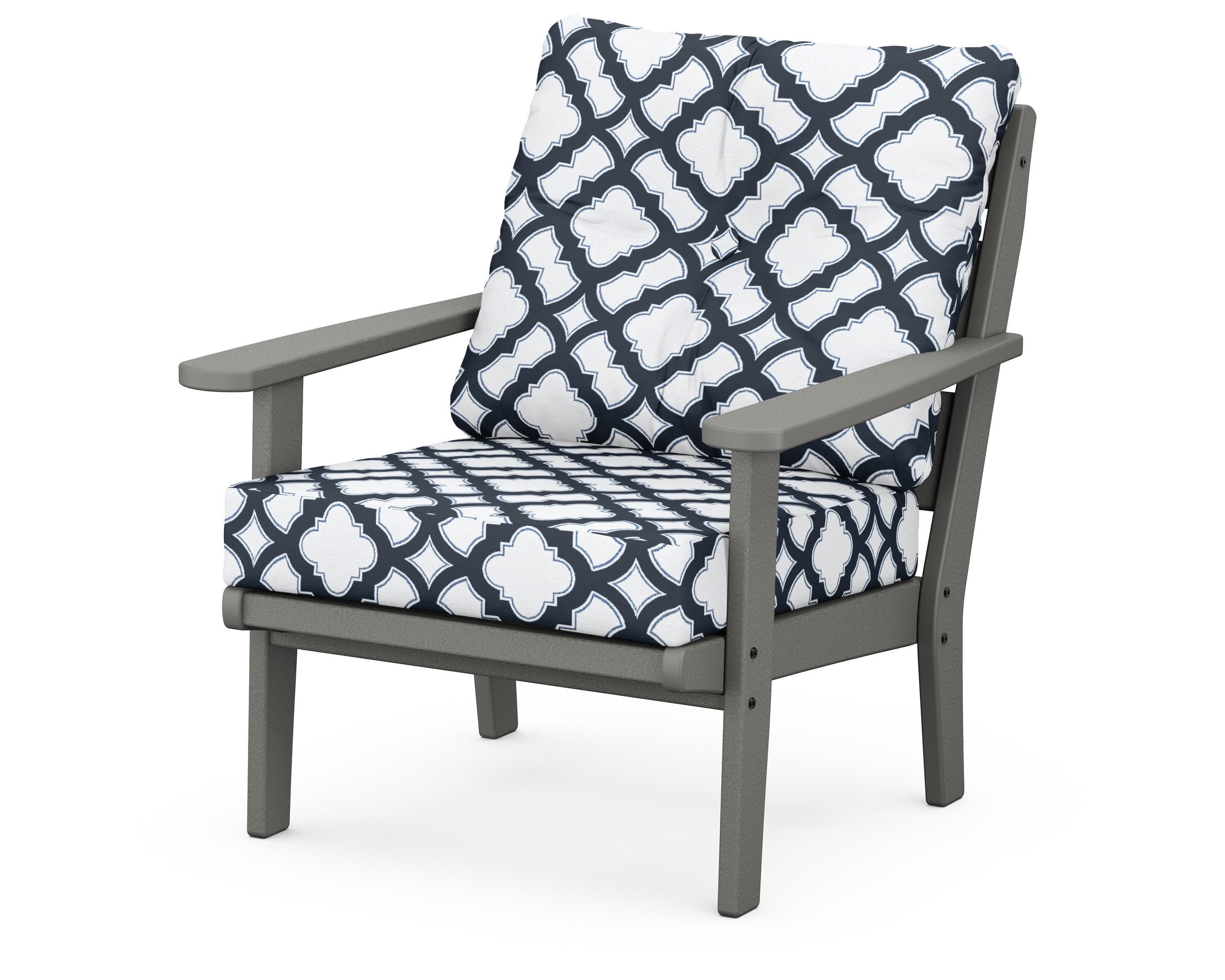 Lakeside Deep Seating Chair in Slate Grey / Trellis Marine Indigo