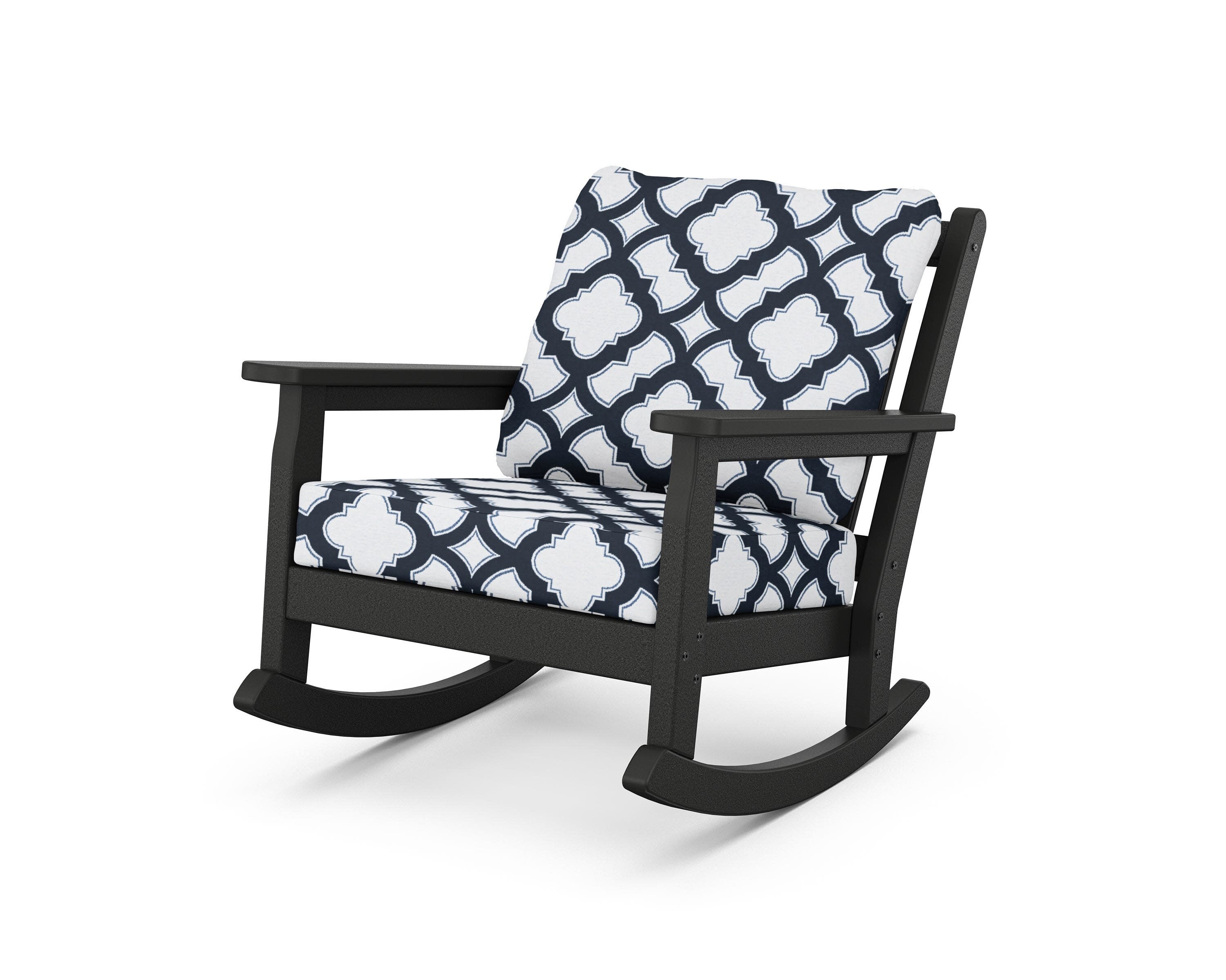 Chippendale Deep Seating Rocking Chair in Black / Trellis Marine Indigo