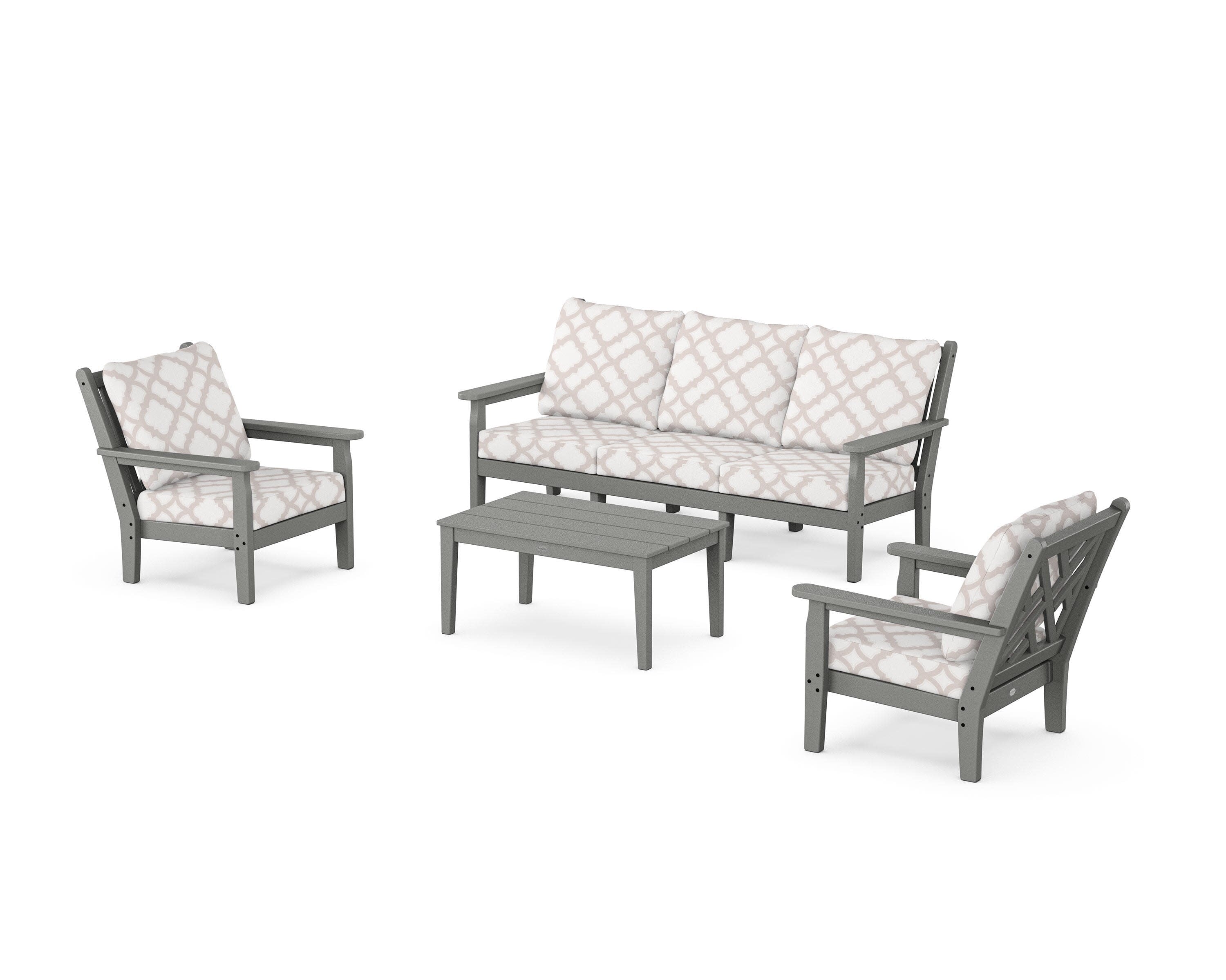 Chippendale 4-Piece Deep Seating Set with Sofa in Slate Grey / Trellis Dune Burlap