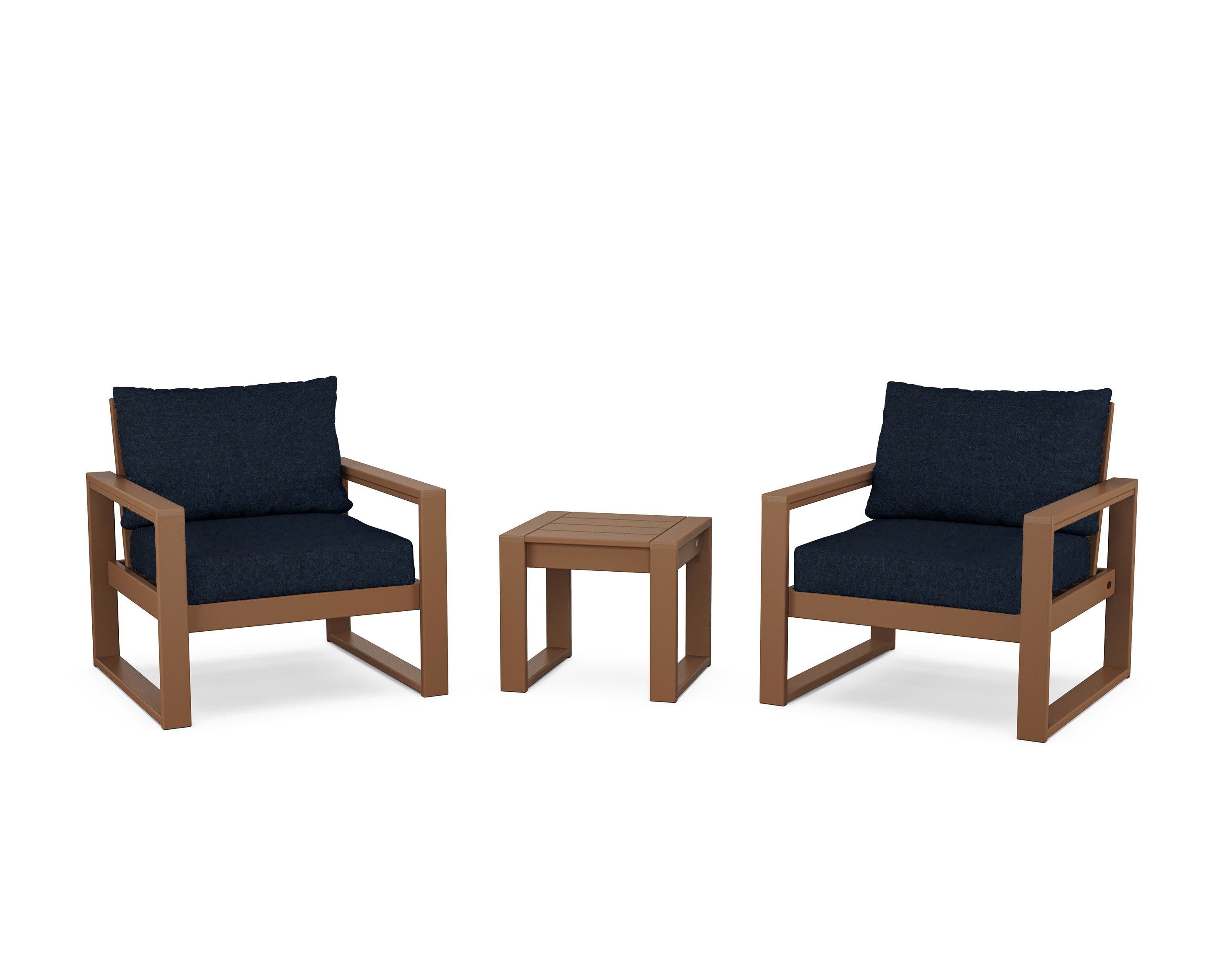EDGE Sectional 3-Piece Deep Seating Set in Teak / Marine Indigo