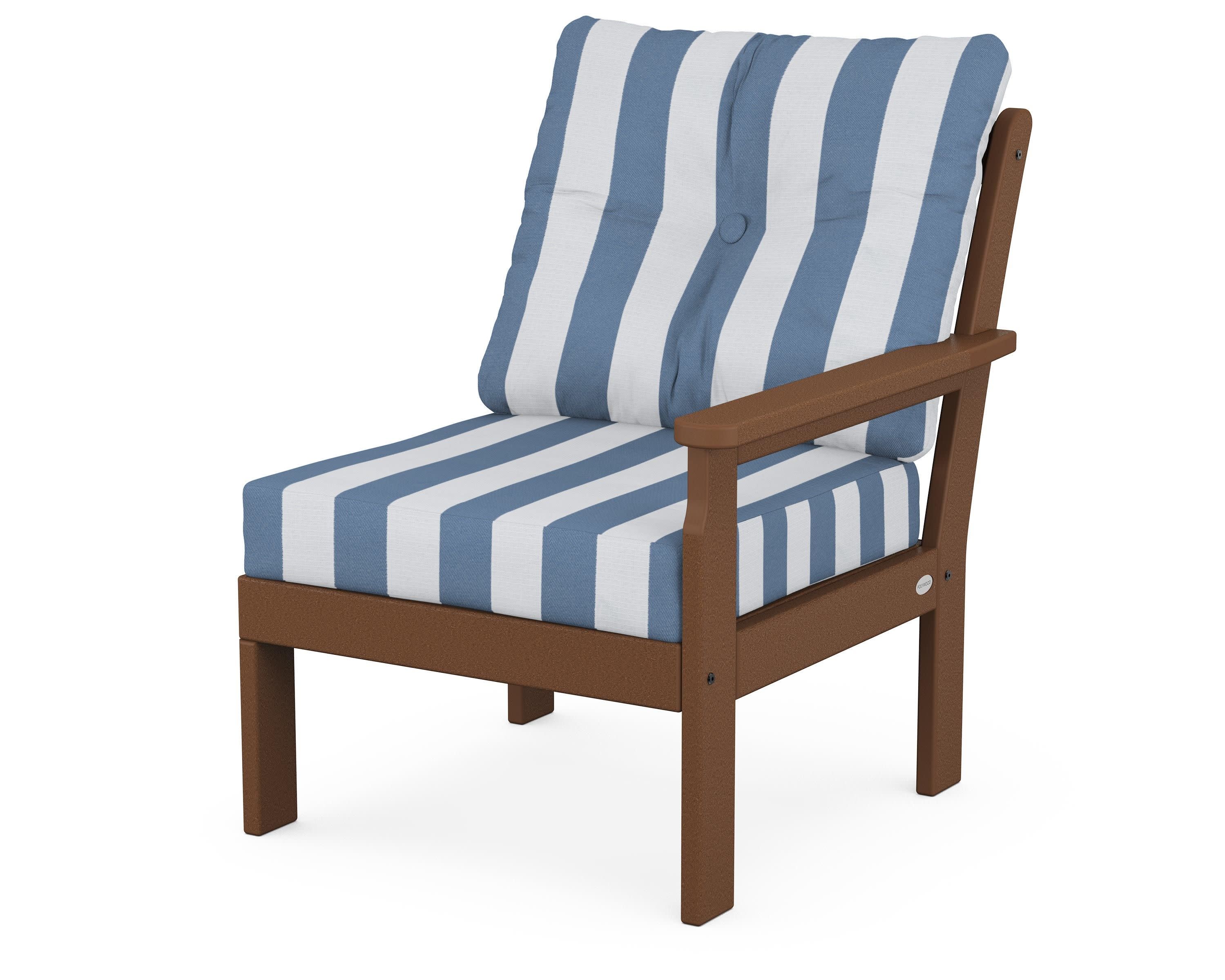 Vineyard Modular Right Arm Chair in Teak / Cabana Stripe Sky Blue