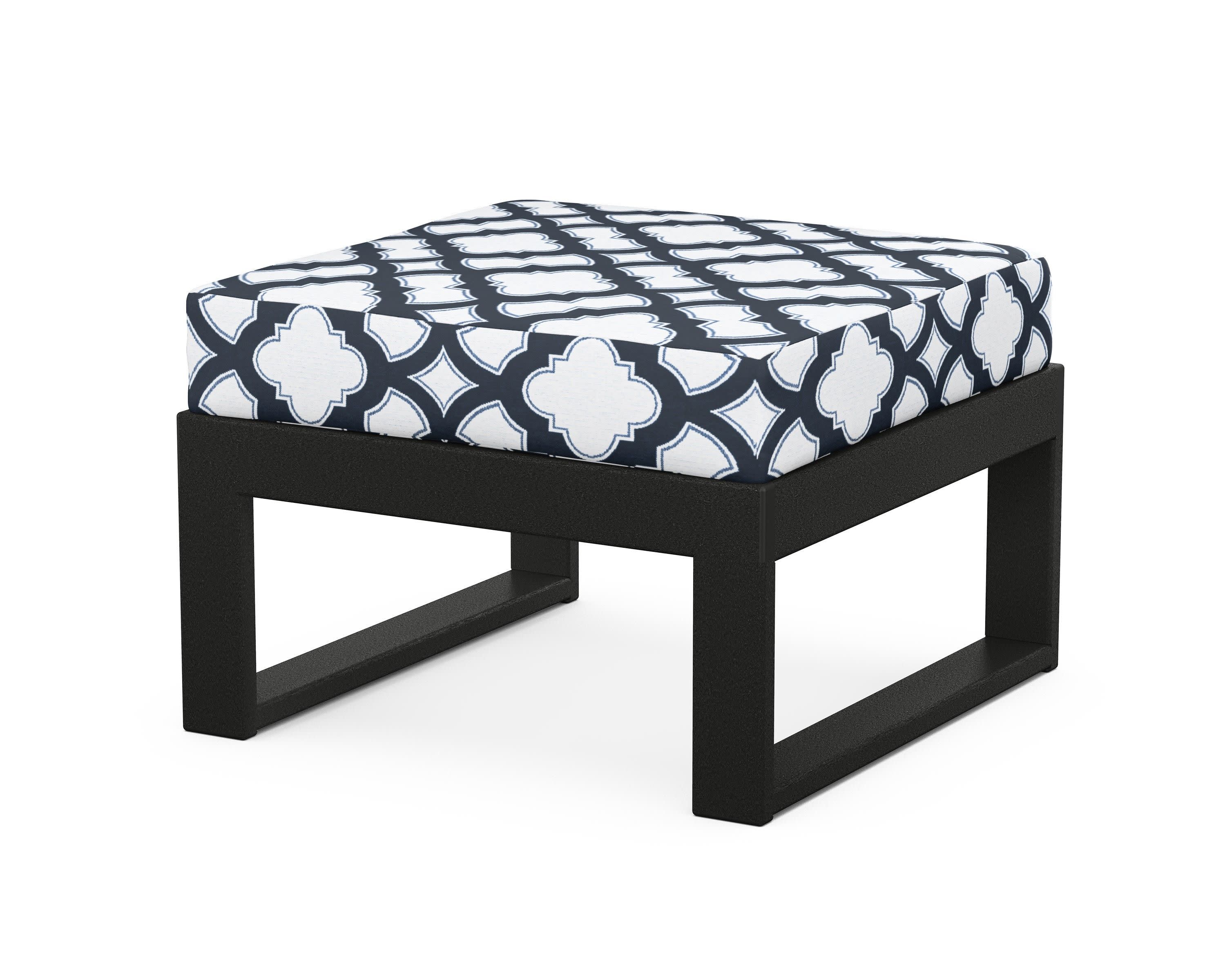 Modular Ottoman - Modern in Black / Trellis Marine Indigo