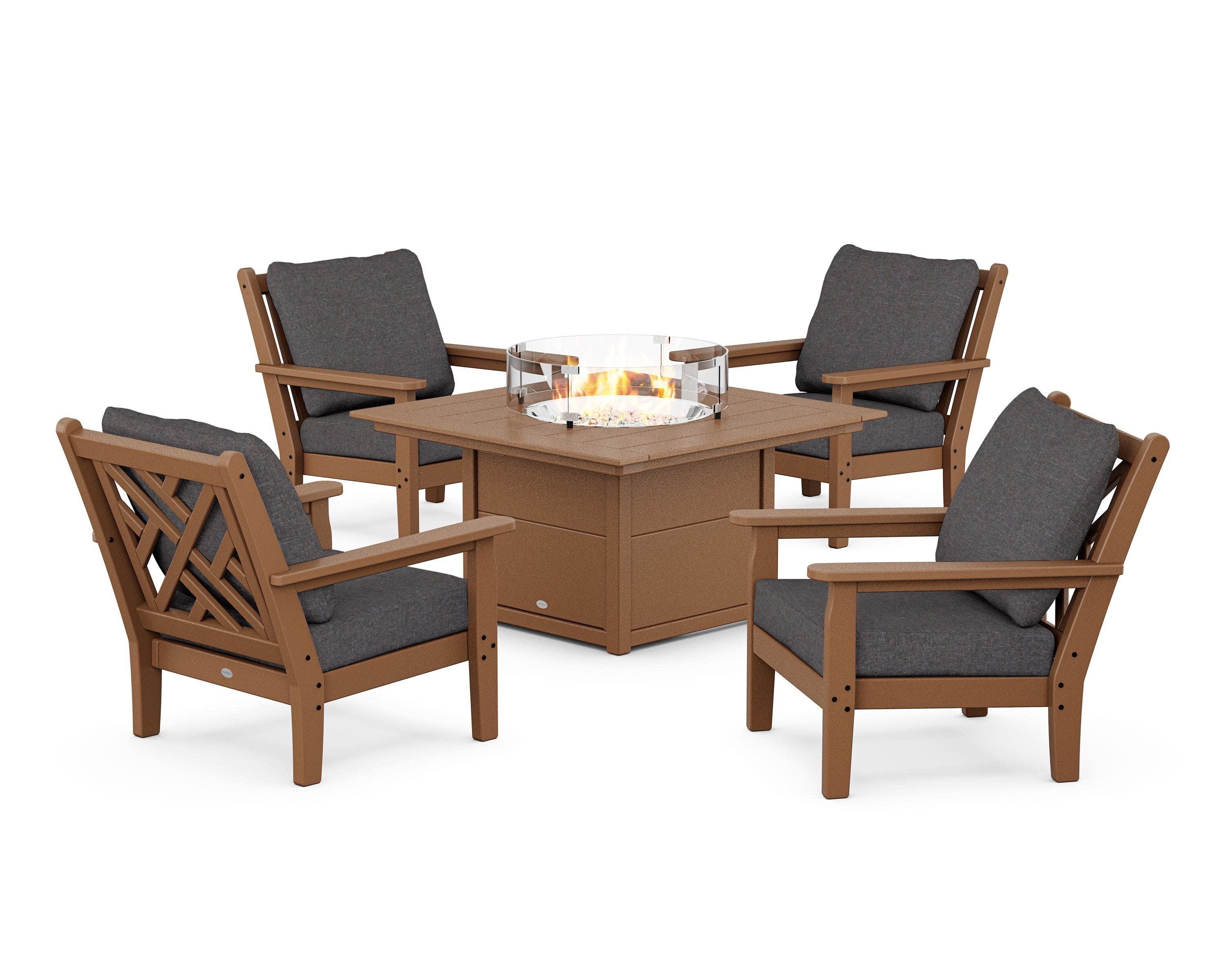Chippendale 5-Piece Deep Seating Set with Fire Pit Table in Teak / Ash Charcoal