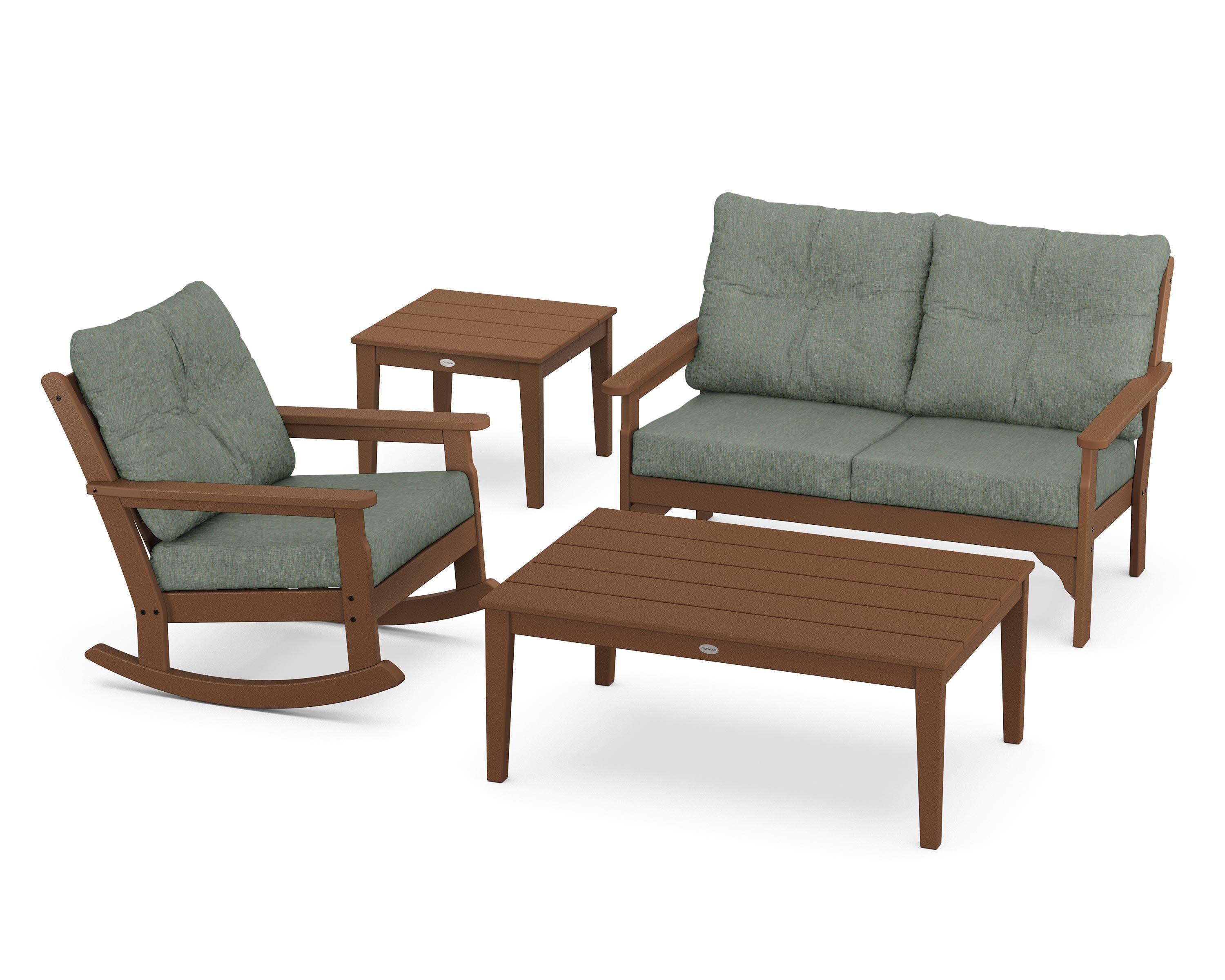 Vineyard 4-Piece Deep Seating Rocker Set in Teak / Cast Sage