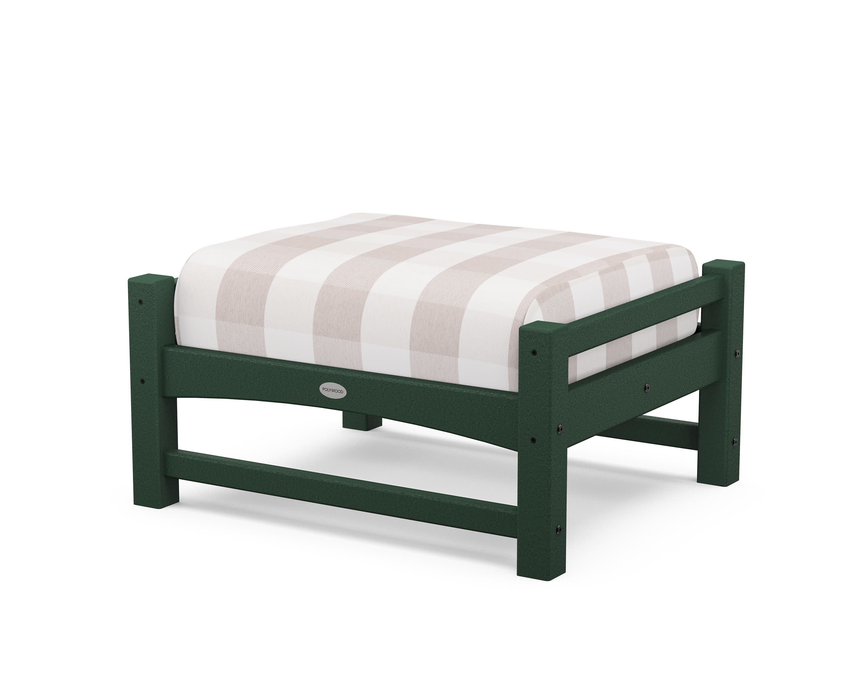 Club Ottoman in Green / Buffalo Plaid Dune Burlap