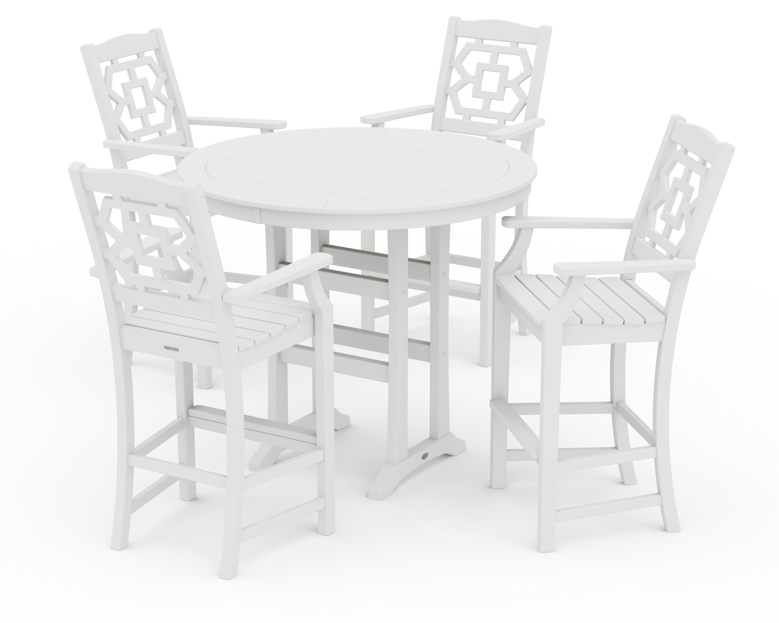 Chinoiserie 5-Piece Round Bar Set in White