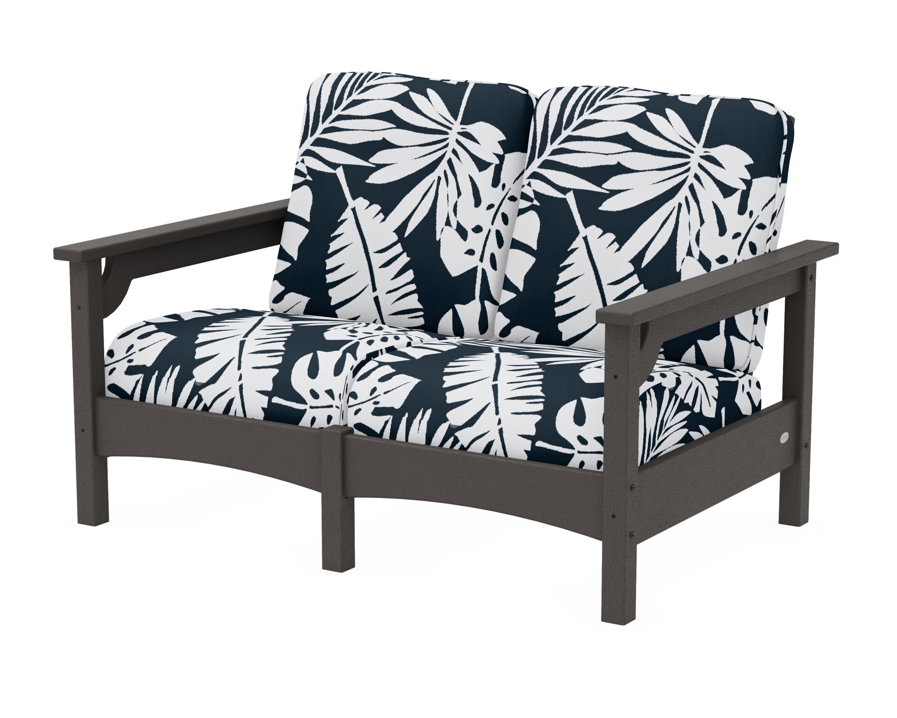 Club Loveseat in Vintage Coffee / Leaf Marine Indigo