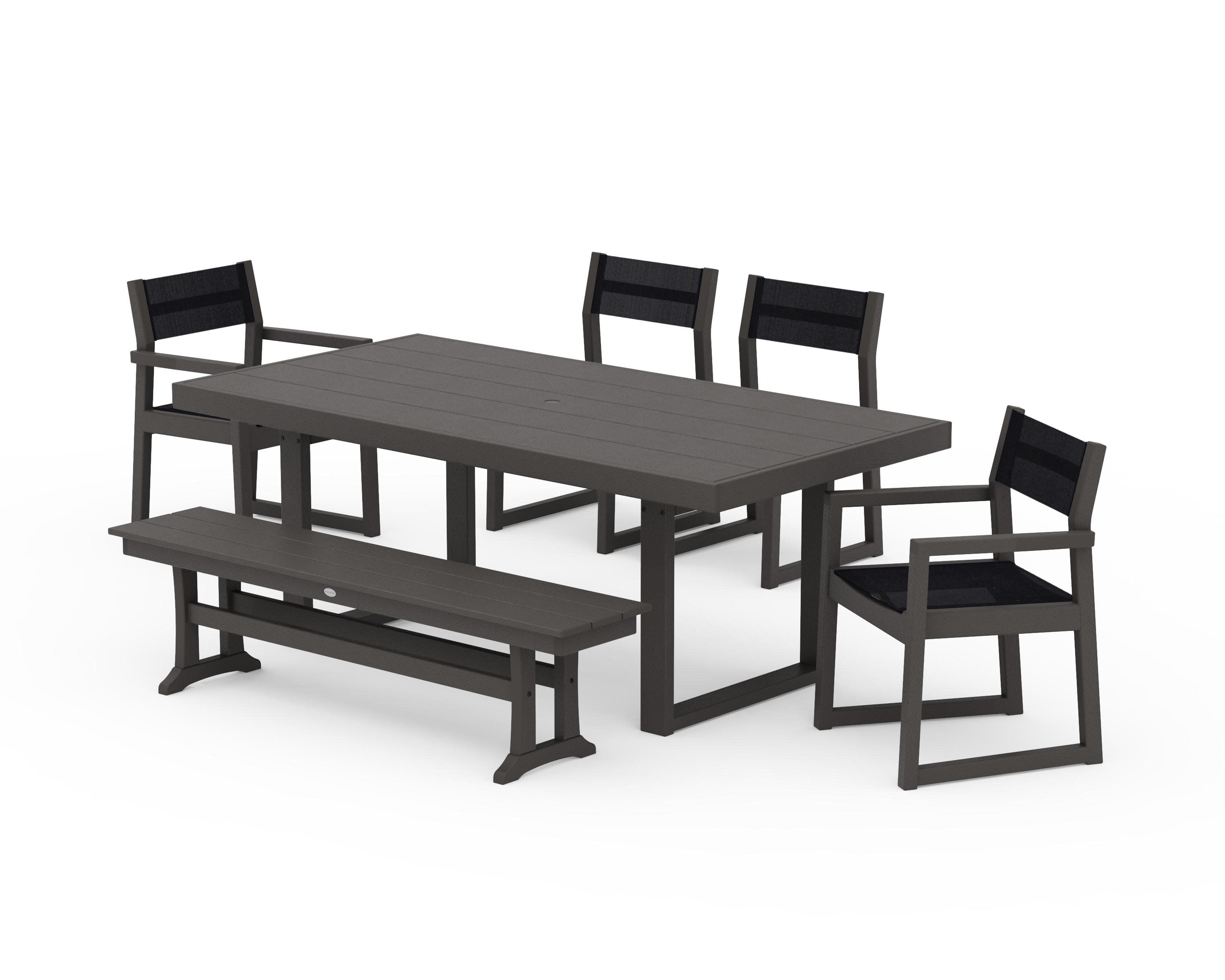 EDGE Sling 6-Piece Dining Set with Bench in Vintage Coffee / Black Sling
