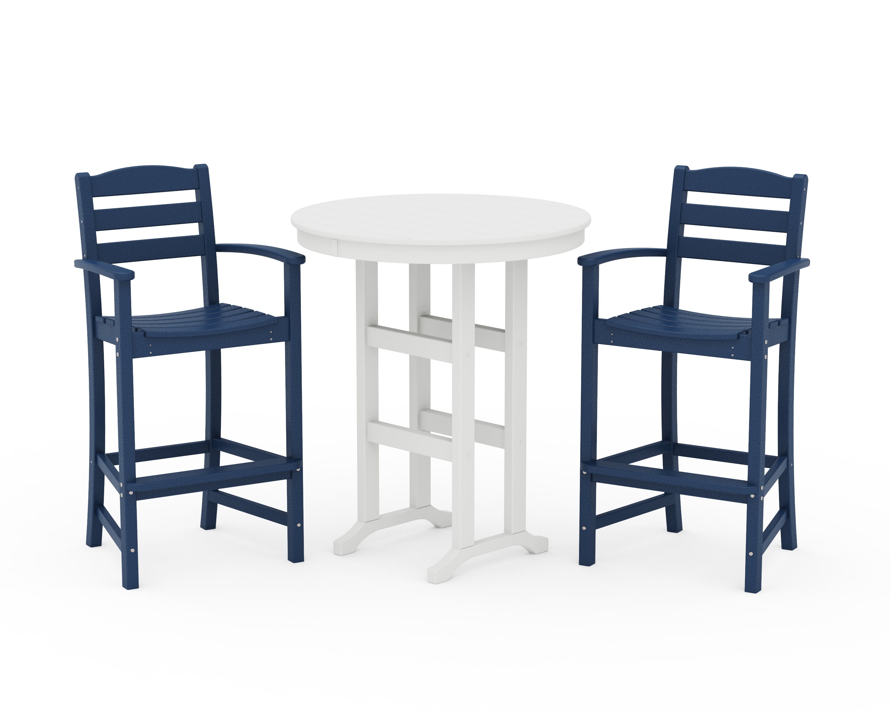 La Casa Caf 3-Piece Round Farmhouse Bar Set in Navy / White