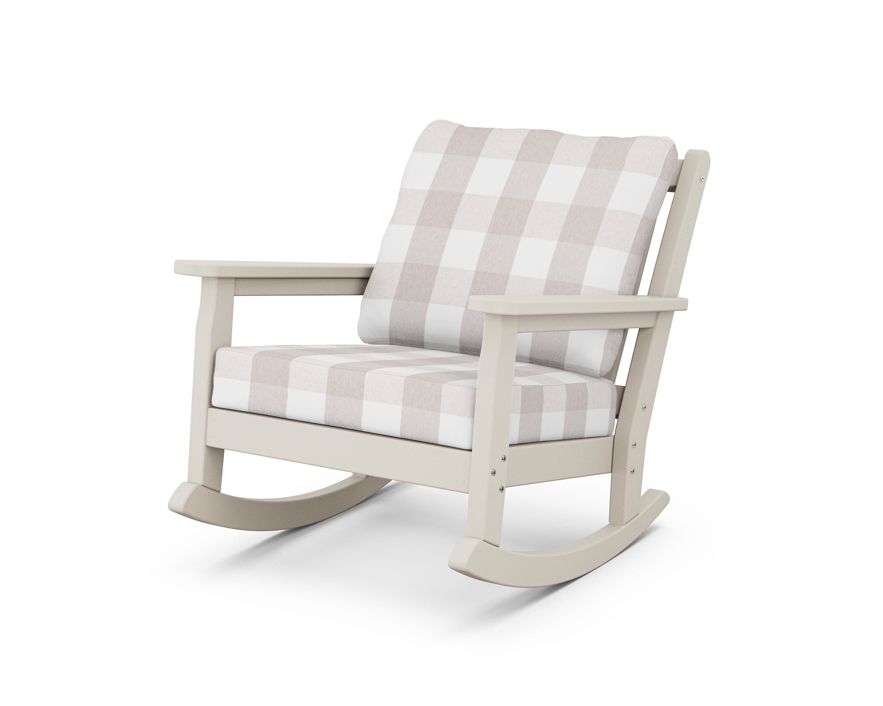 Chippendale Deep Seating Rocking Chair in Sand / Buffalo Plaid Dune Burlap