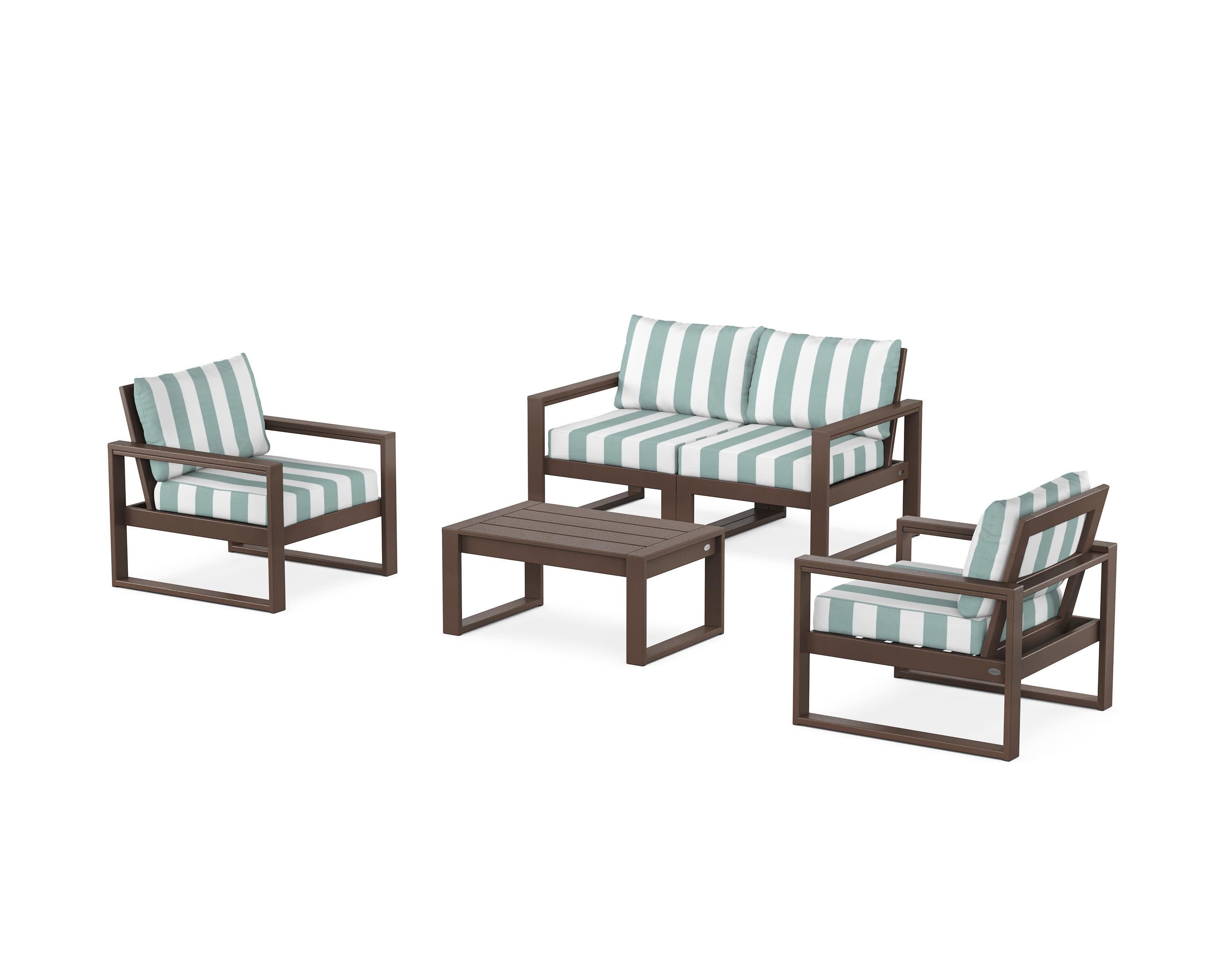 EDGE Sectional 4-Piece Deep Seating Set with Loveseat in Mahogany / Cabana Stripe Glacier Spa