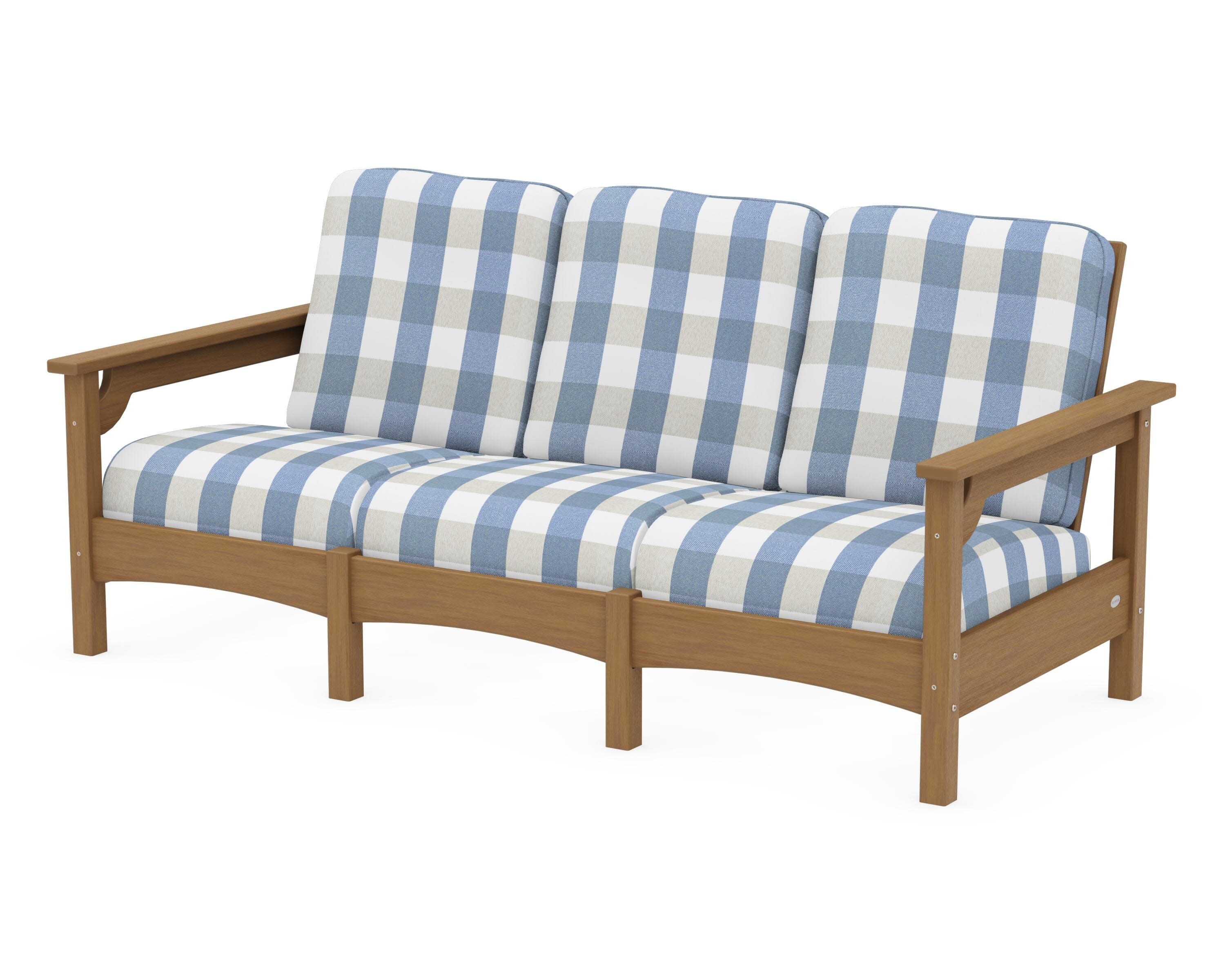 Club Sofa in Natural / Buffalo Plaid Sky Blue