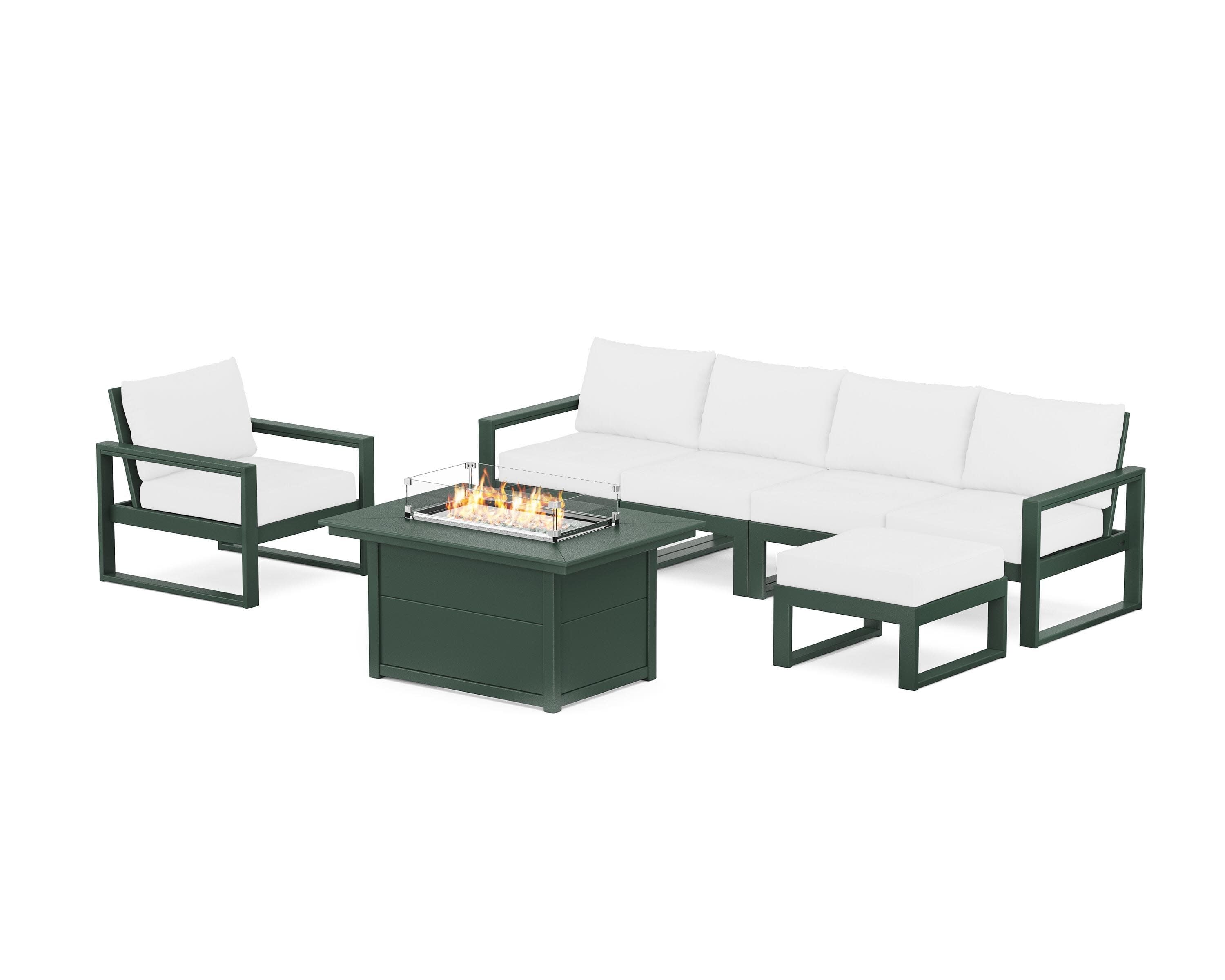 EDGE Sectional Lounge and Fire Pit Set in Green / Natural
