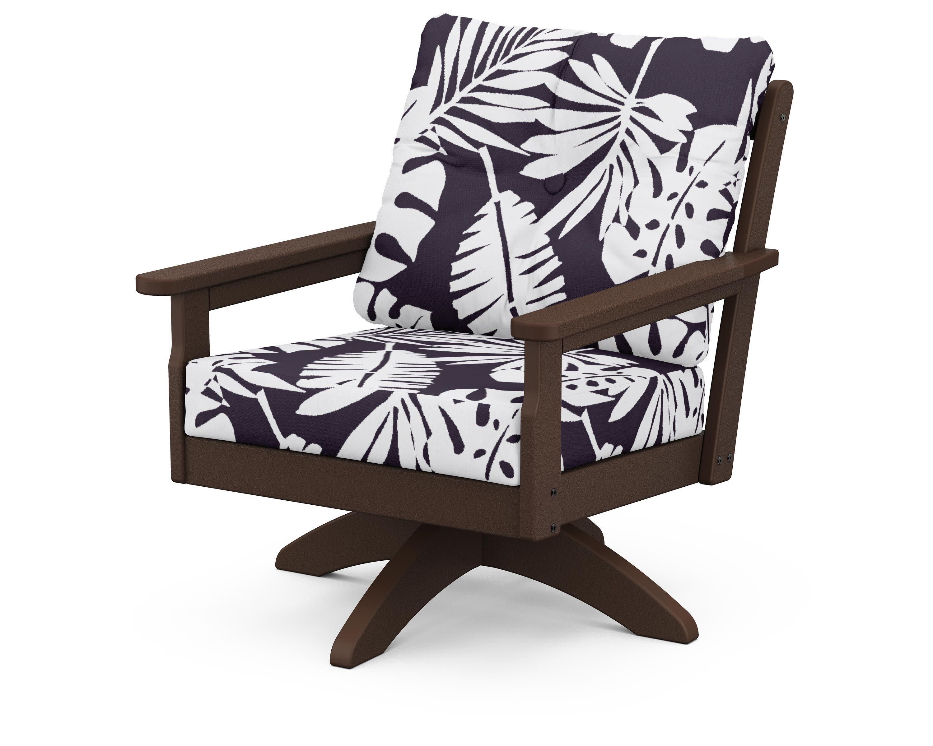 Vineyard Deep Seating Swivel Chair in Mahogany / Leaf Navy