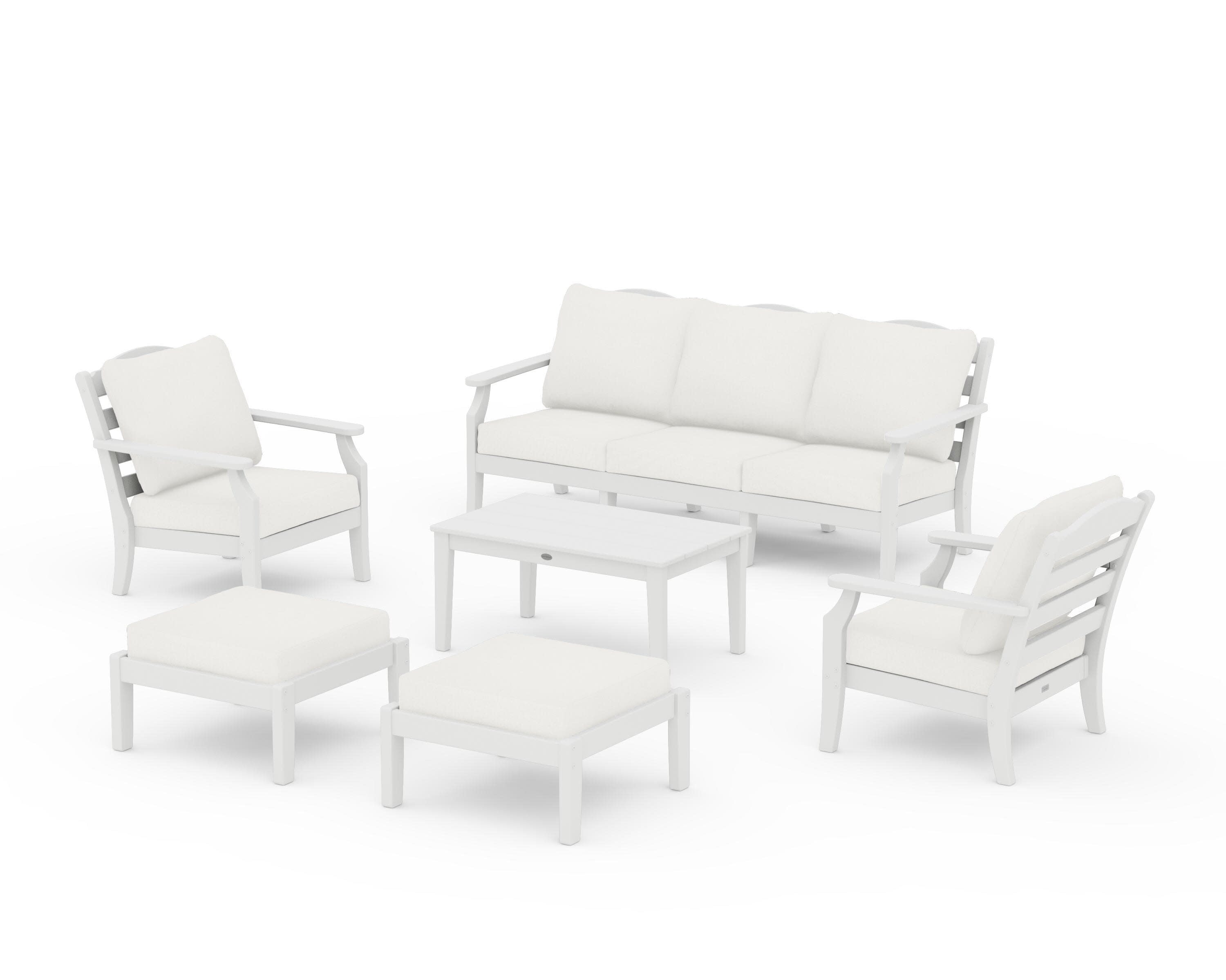 Savannah 6-Piece Lounge Sofa Set in Vintage White / Natural Linen