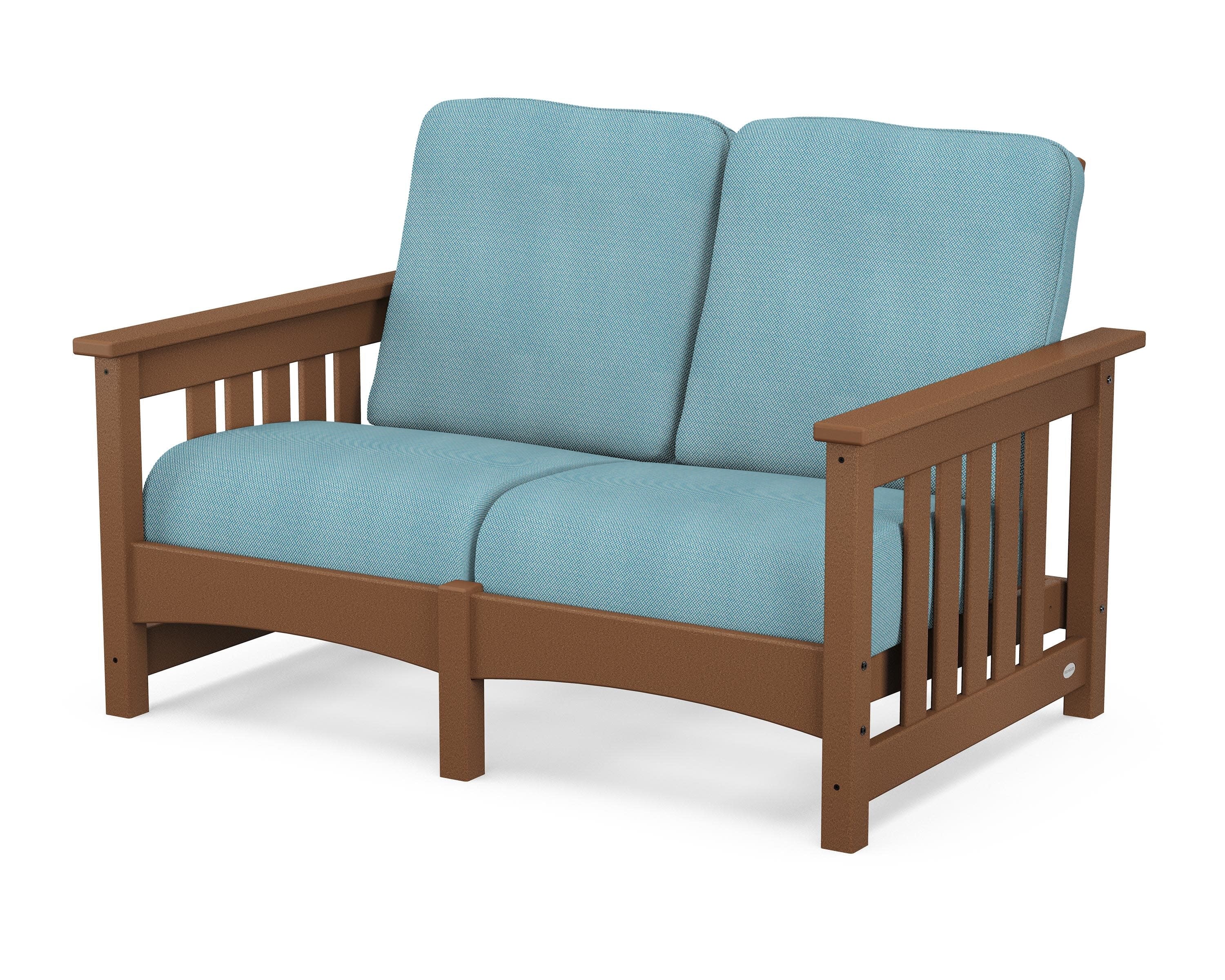 Club Mission Loveseat in Teak / Lattice Sky Blue