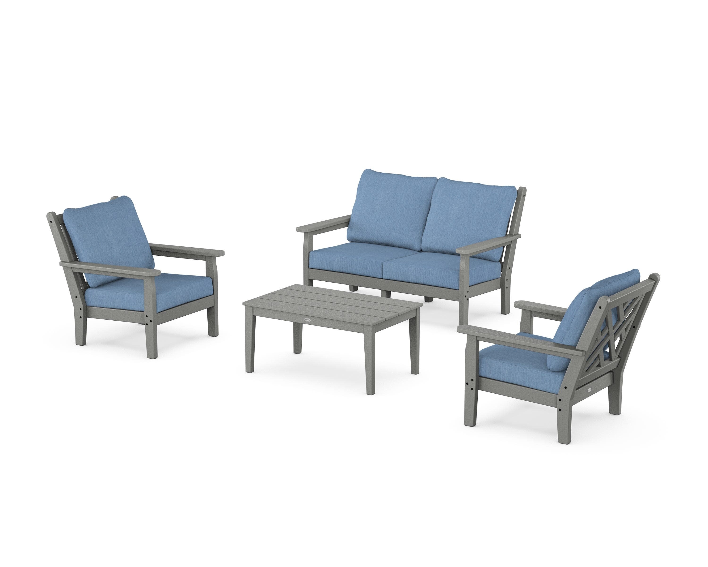 Chippendale 4-Piece Deep Seating Set with Loveseat in Slate Grey / Sky Blue
