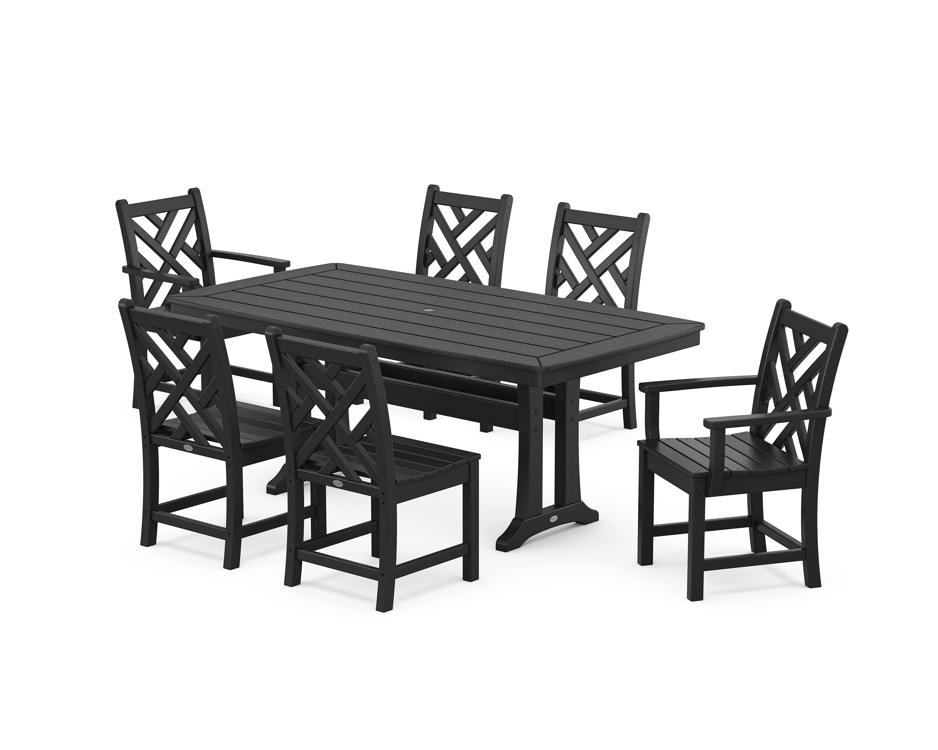 Chippendale 7-Piece Dining Set with Trestle Legs in Black