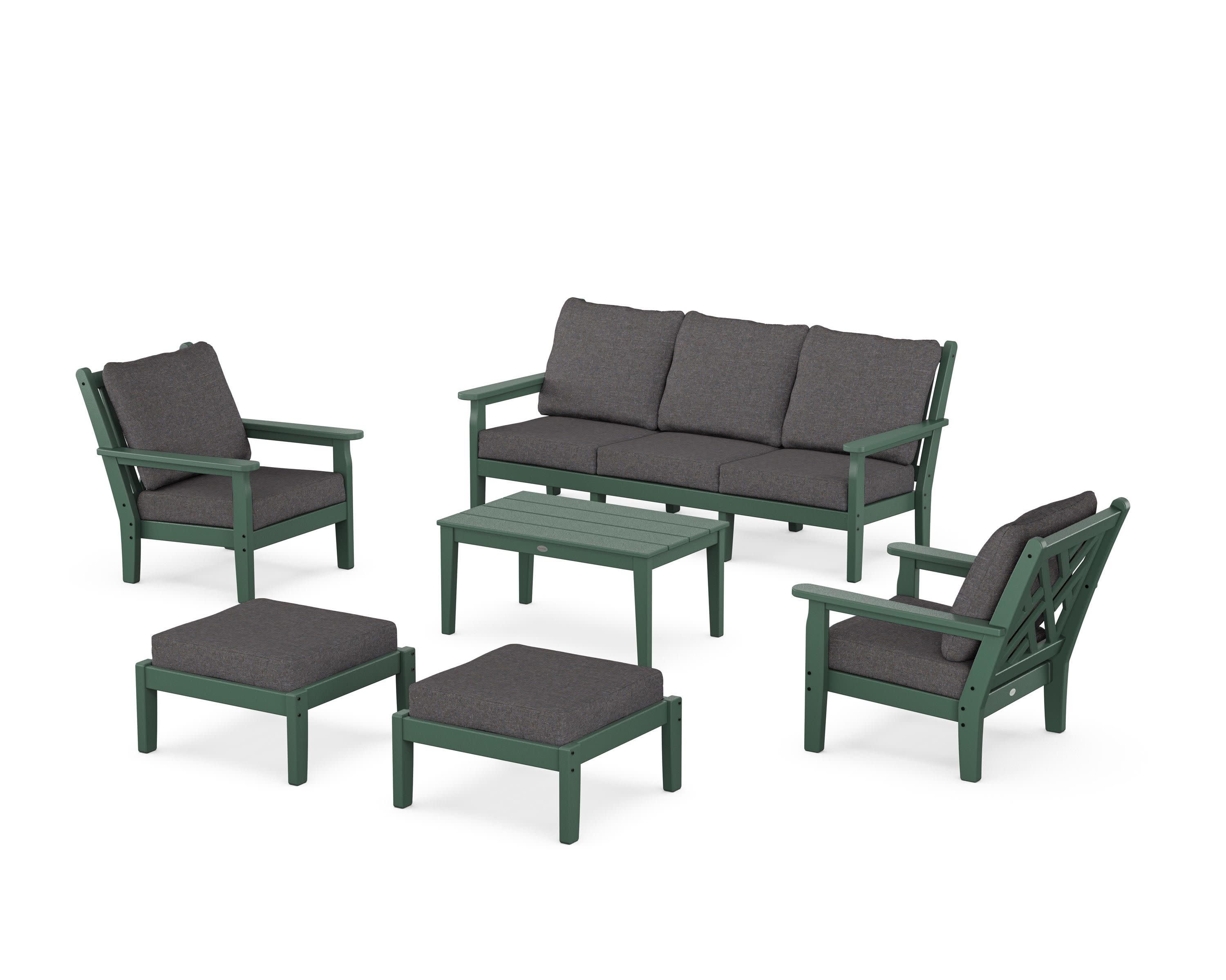 Chippendale 6-Piece Lounge Sofa Set in Green / Ash Charcoal