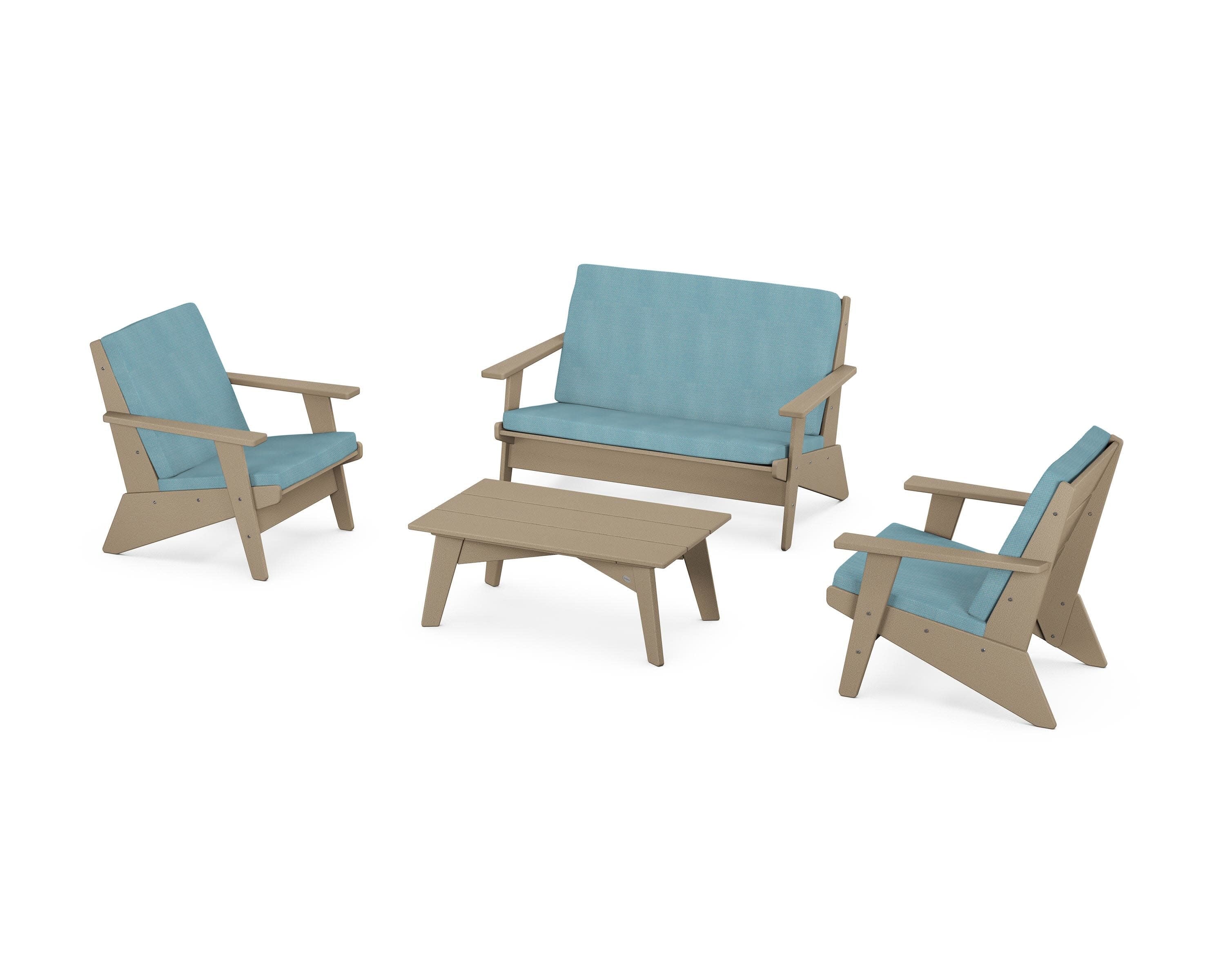 Riviera Modern Lounge 4-Piece Set in Vintage Sahara / Lattice Sky Blue