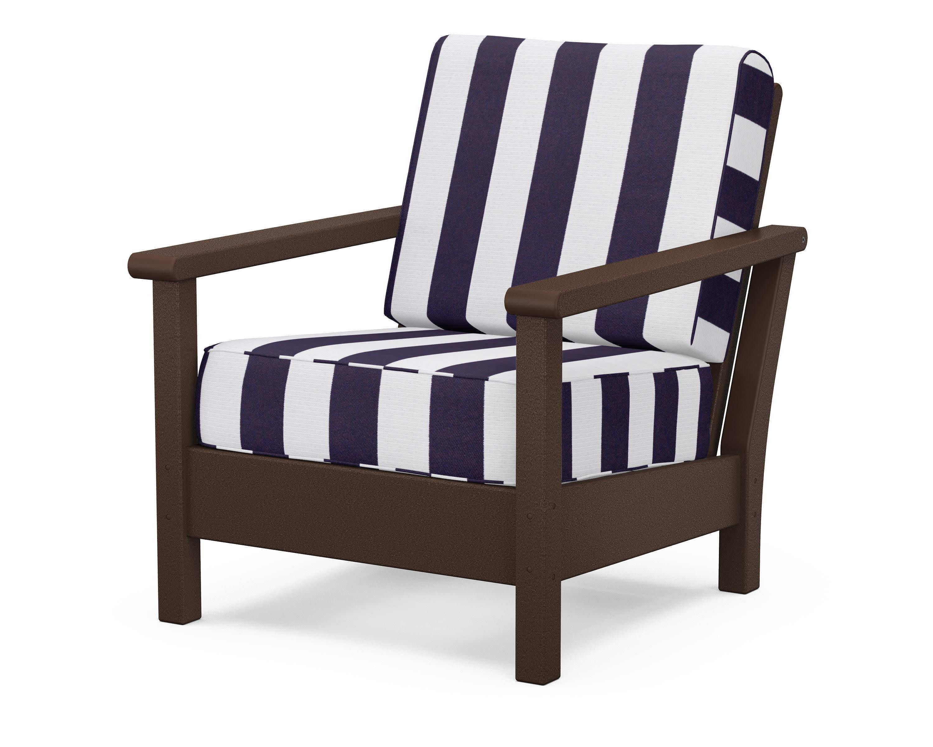 Harbour Deep Seating Chair in Mahogany / Cabana Stripe Navy