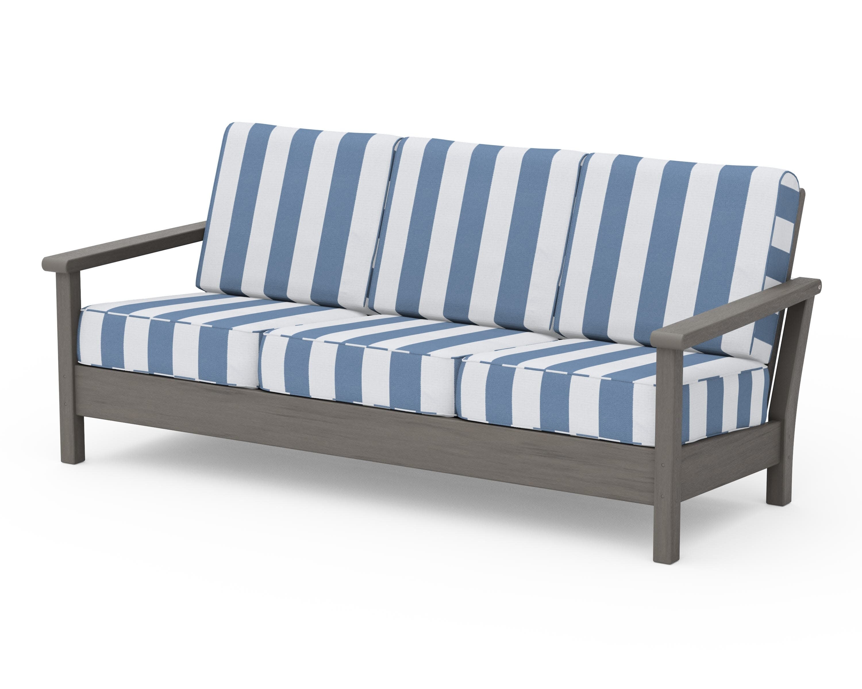 Harbour Deep Seating Sofa in Driftwood / Cabana Stripe Sky Blue
