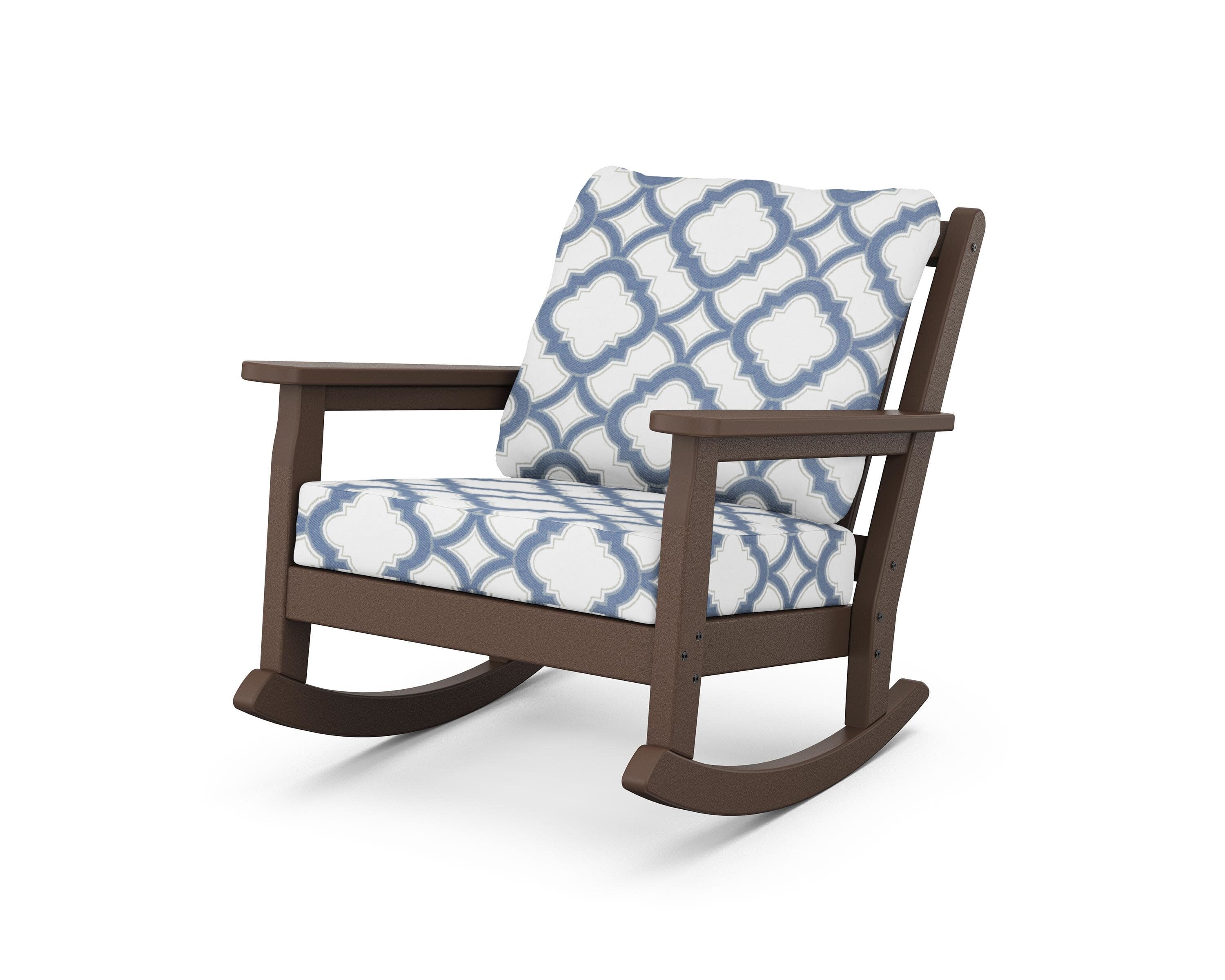 Chippendale Deep Seating Rocking Chair in Mahogany / Trellis Sky Blue
