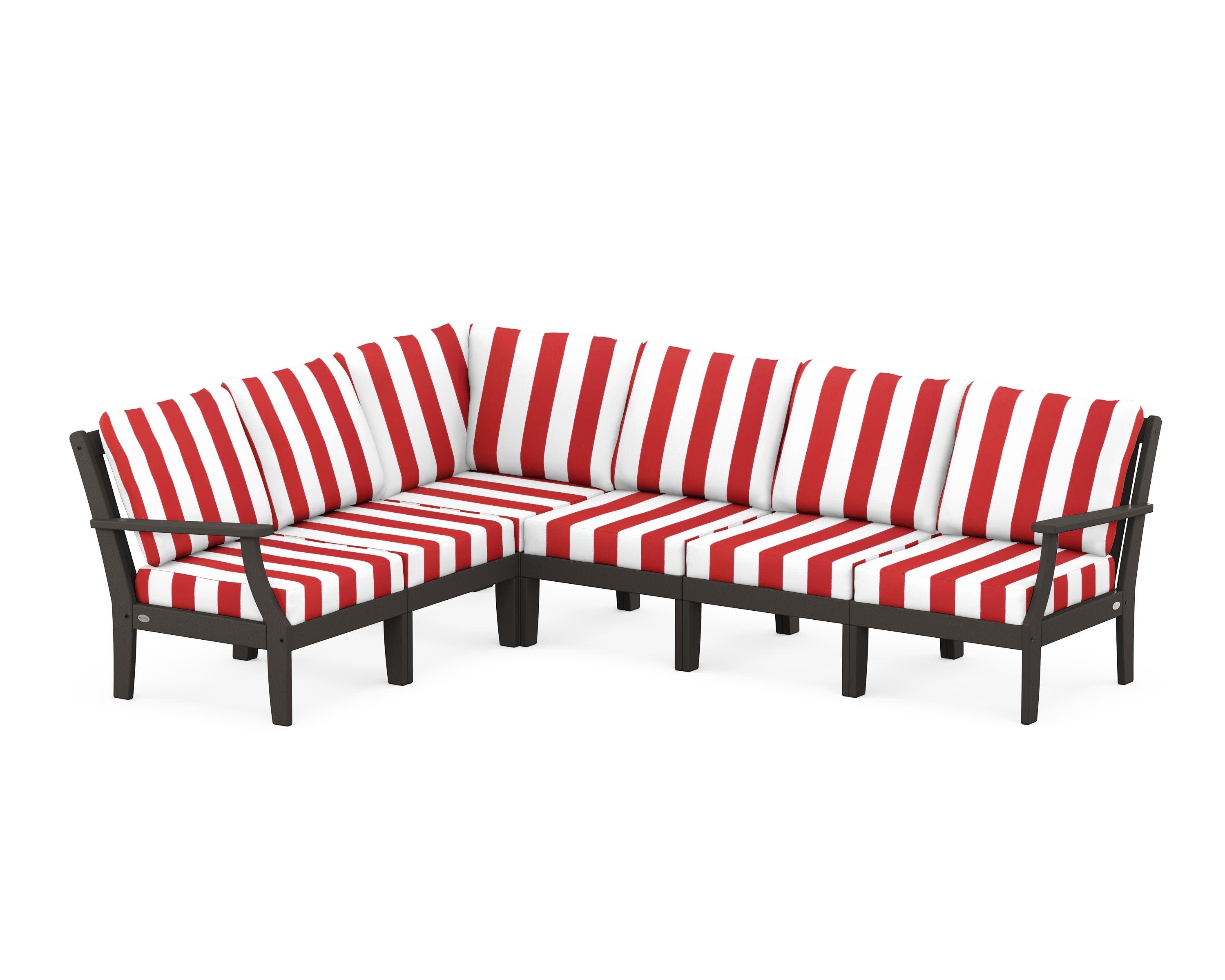 Braxton Modular 6-Piece Deep Seating Set in Vintage Coffee / Cabana Stripe Crimson