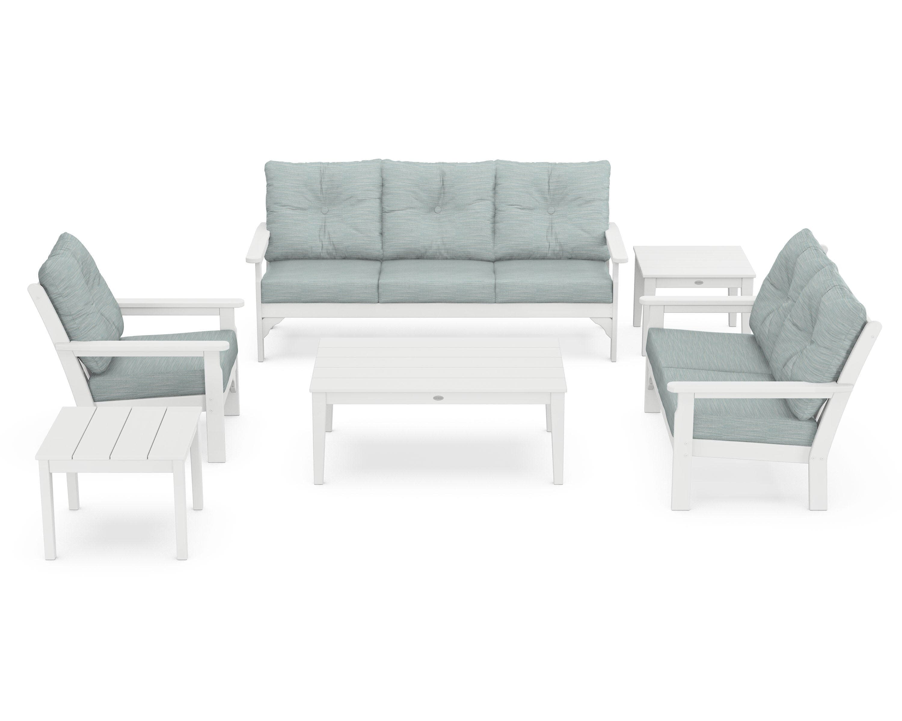 Vineyard 6-Piece Deep Seating Set in White / Soothe Mist
