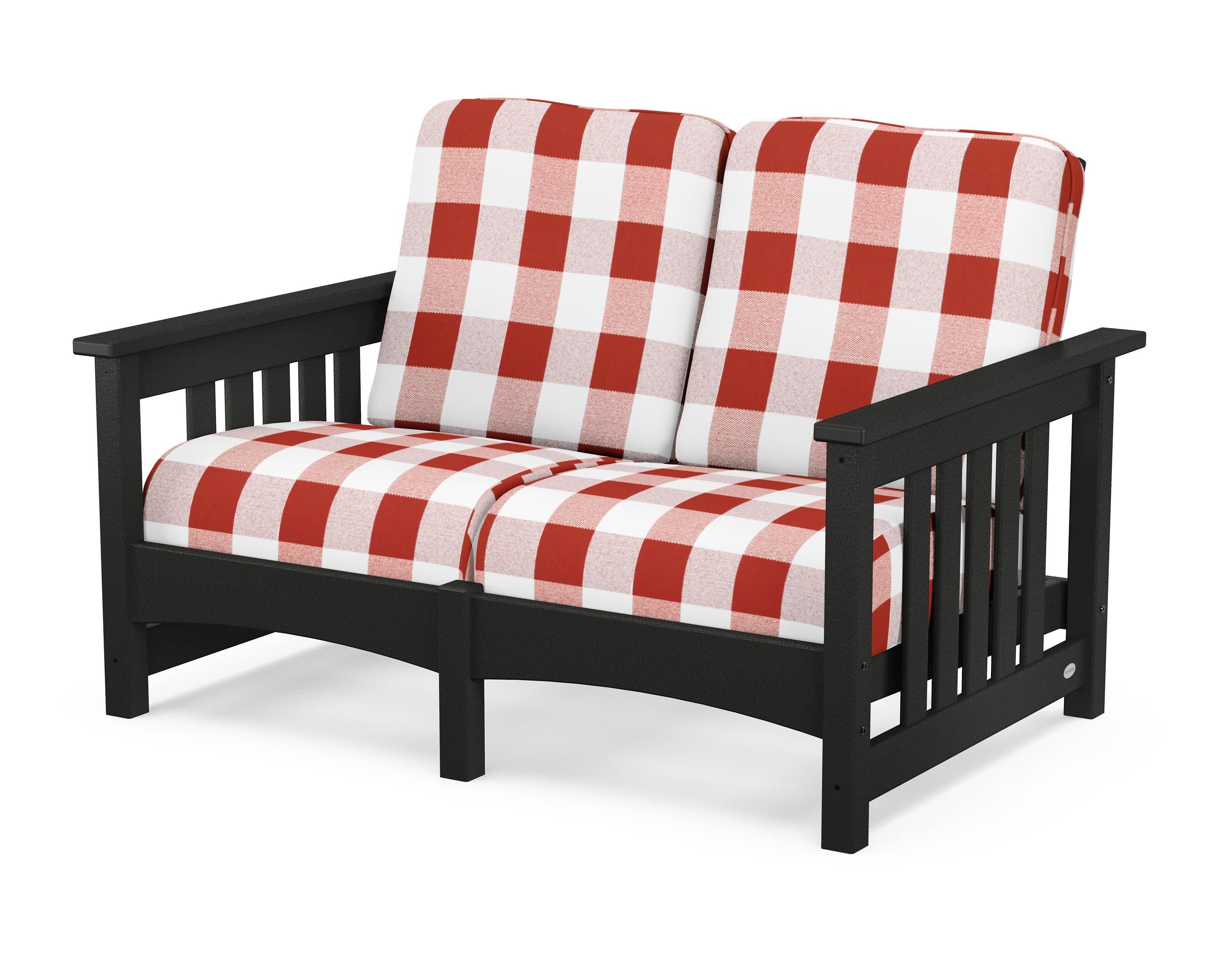 Club Mission Loveseat in Black / Buffalo Plaid Crimson