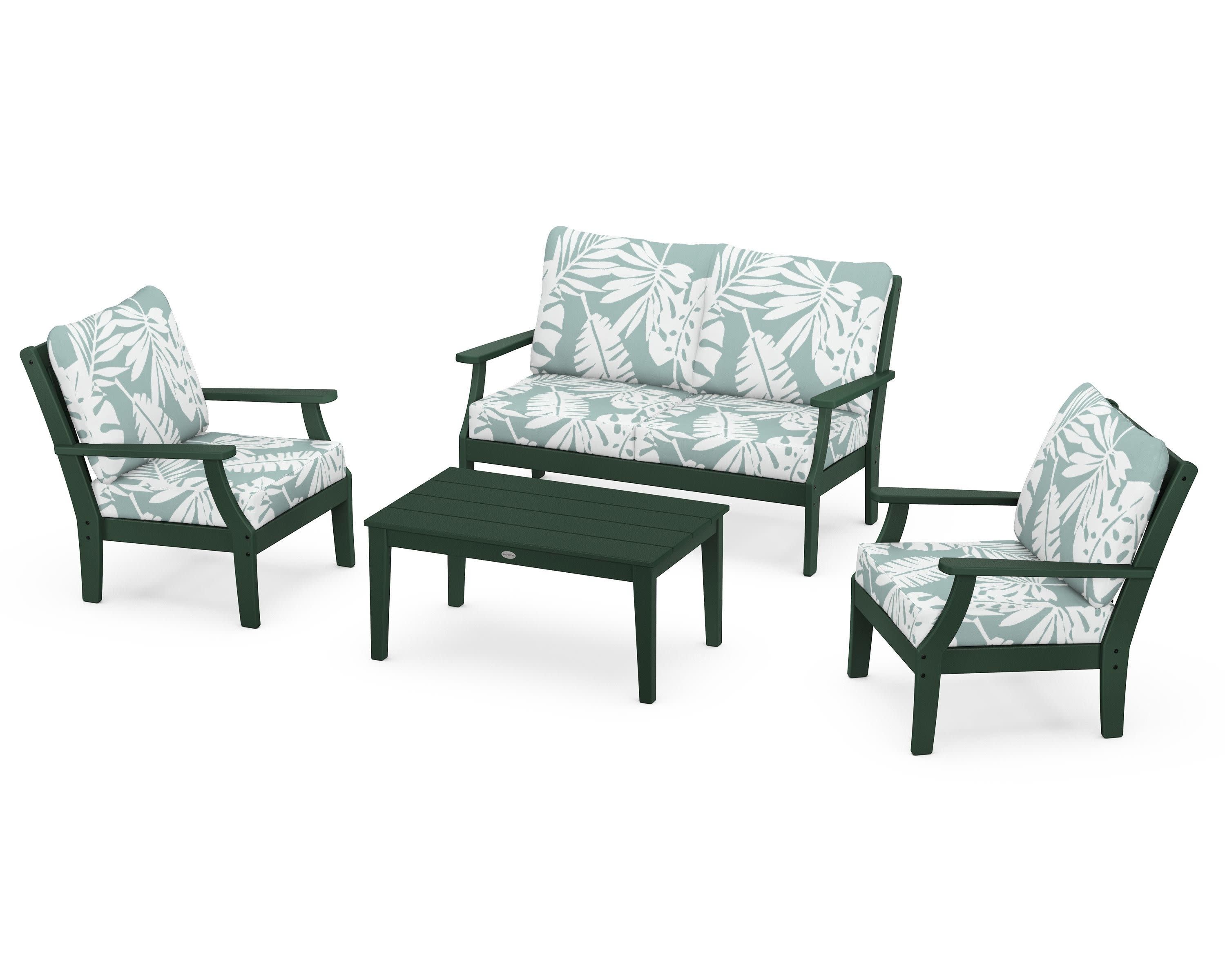 Braxton 4-Piece Deep Seating Chair Set in Green / Leaf Glacier Spa