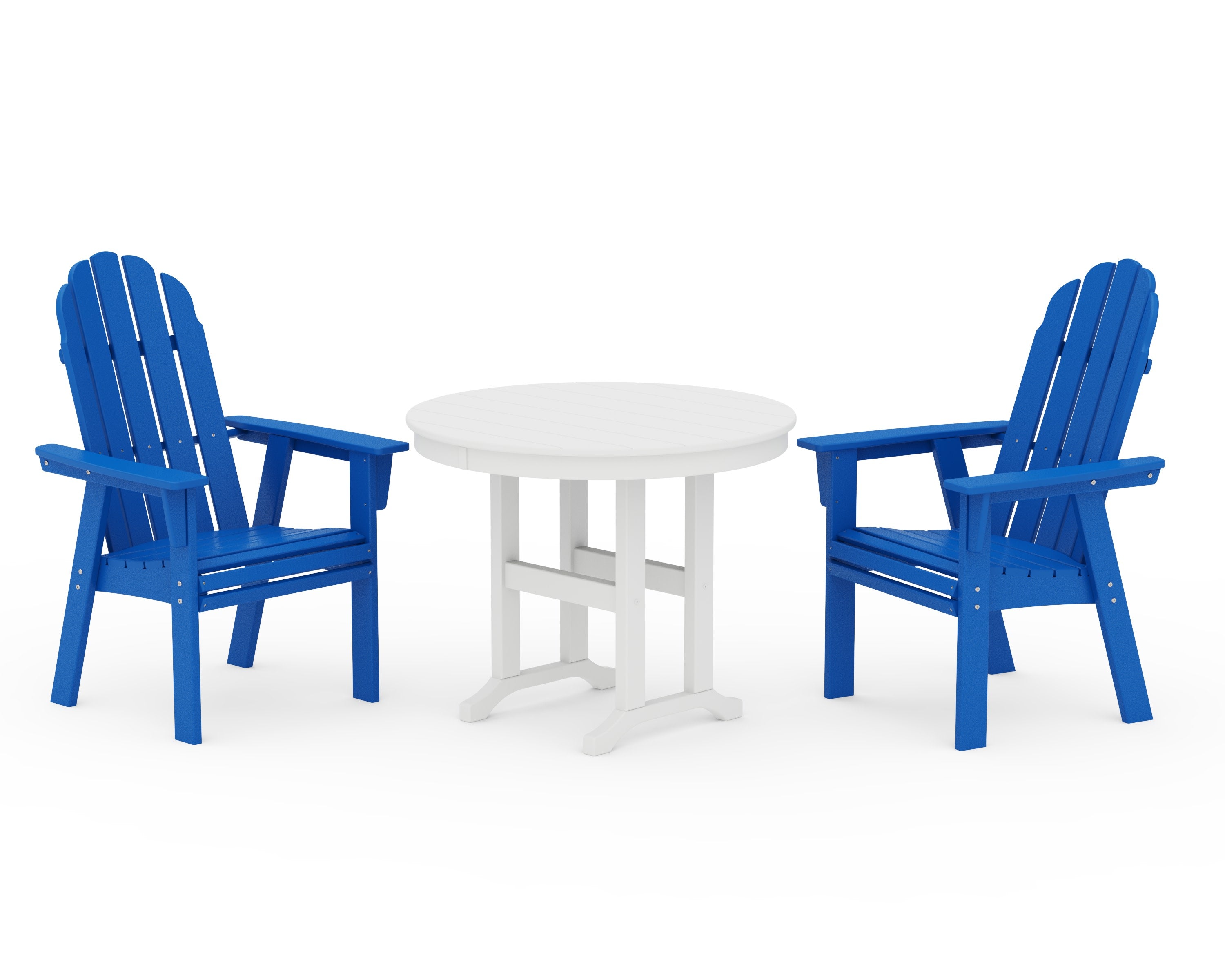 Vineyard Adirondack 3-Piece Round Dining Set in Pacific Blue / White