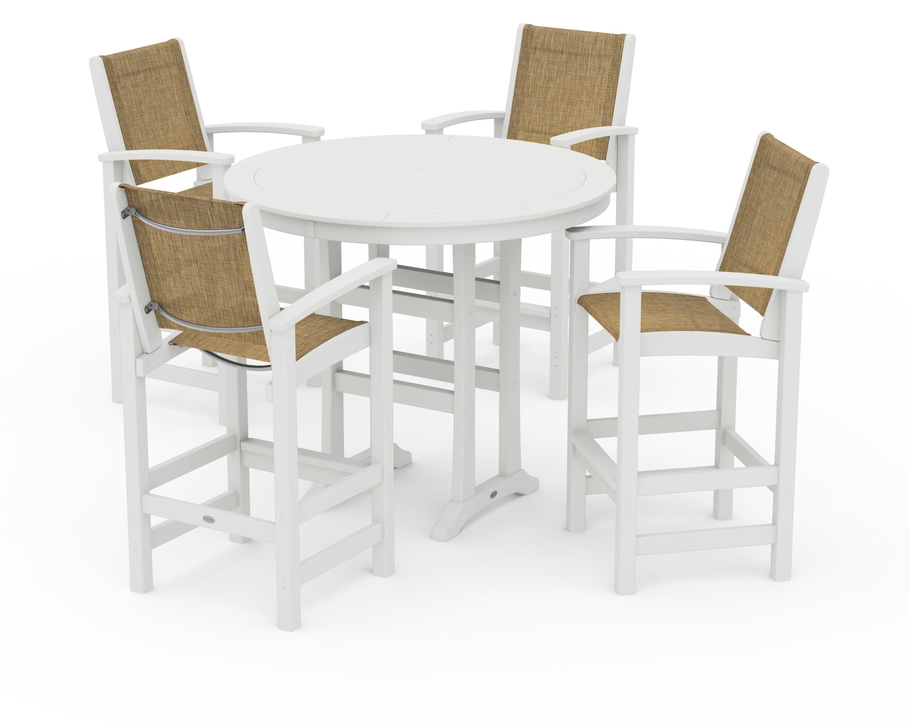 Coastal 5-Piece Nautical Trestle Bar Set in Vintage White / Burlap Sling