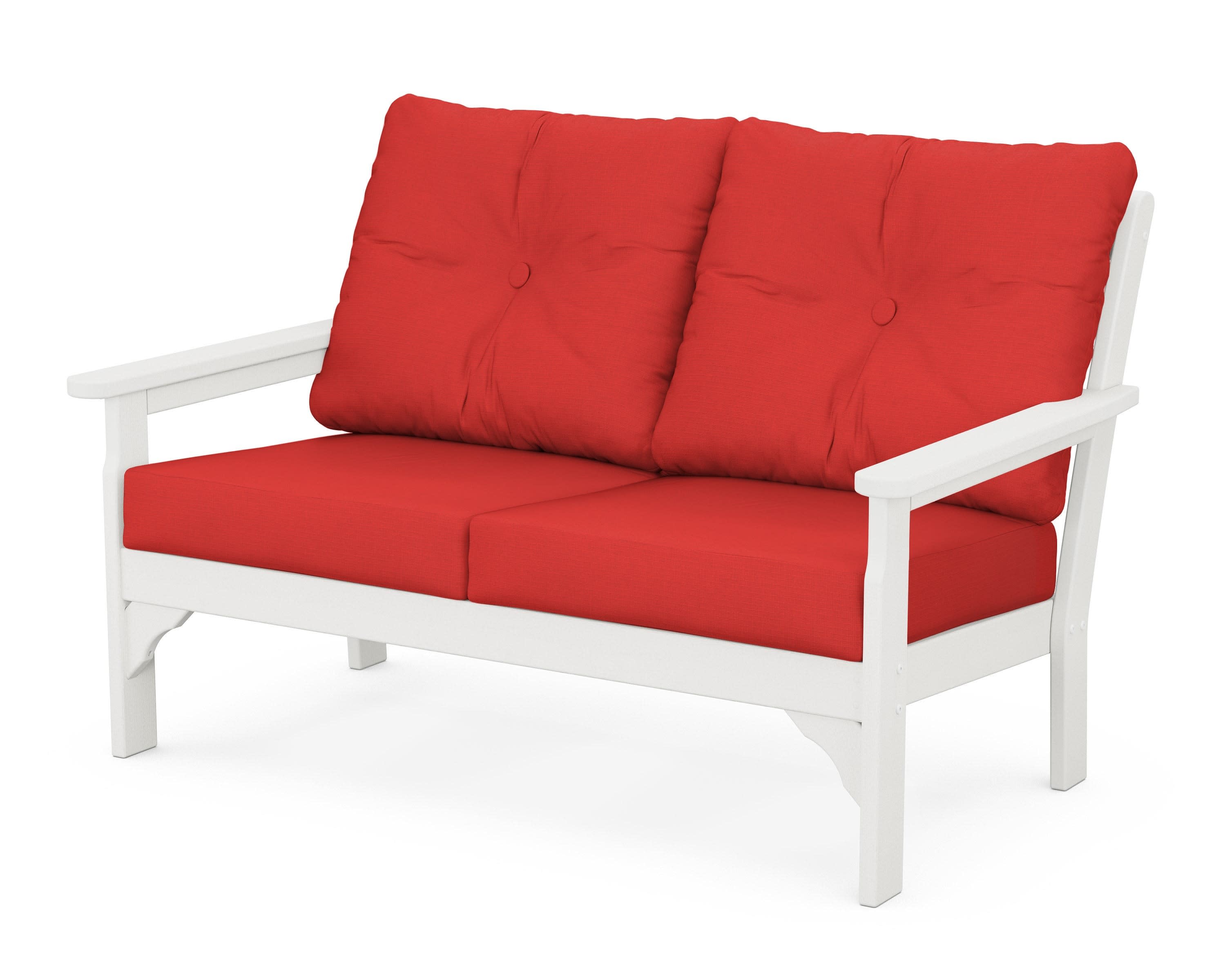 Vineyard Deep Seating Loveseat in Vintage White / Crimson Linen