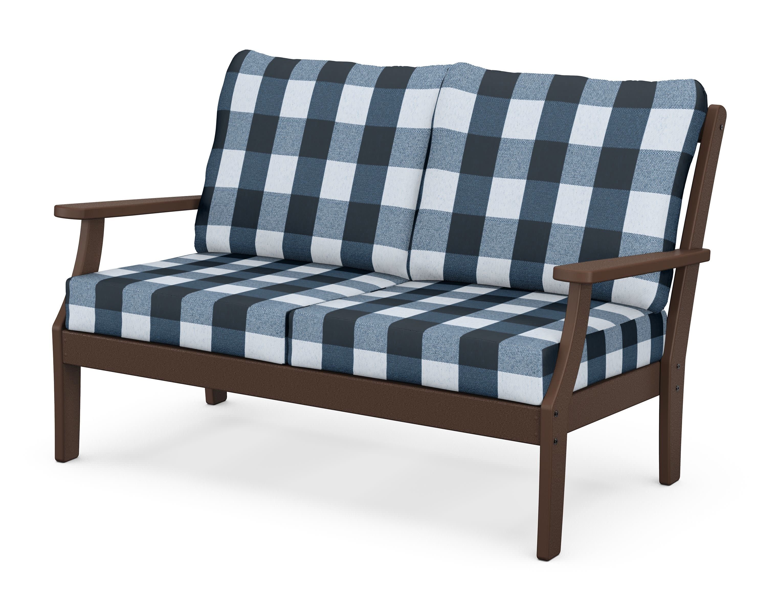 Braxton Deep Seating Loveseat in Mahogany / Buffalo Plaid Marine Indigo