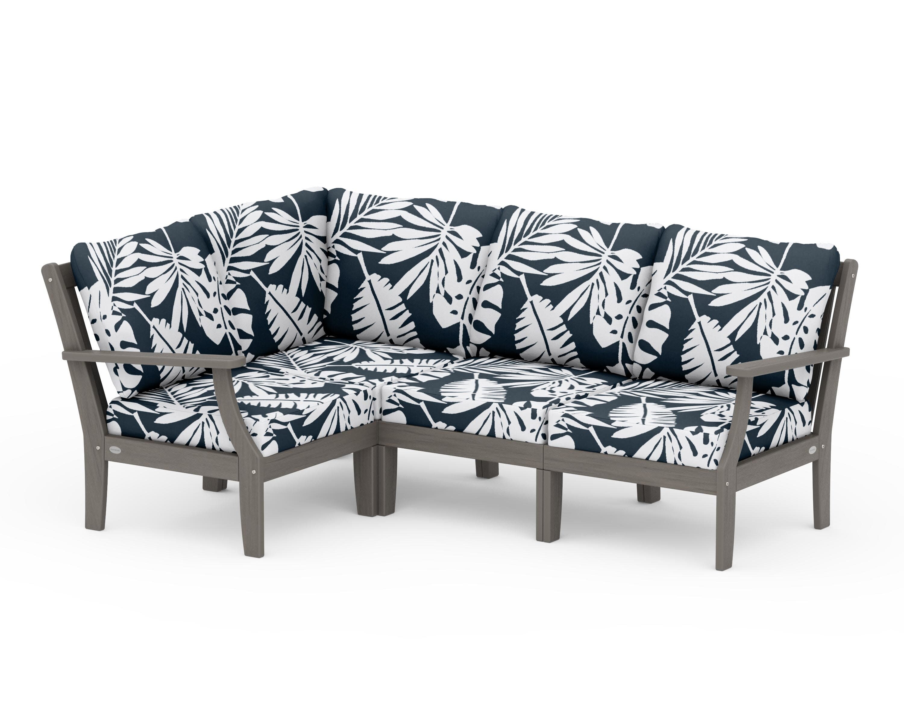 Braxton Modular 4-Piece Deep Seating Set in Driftwood / Leaf Marine Indigo
